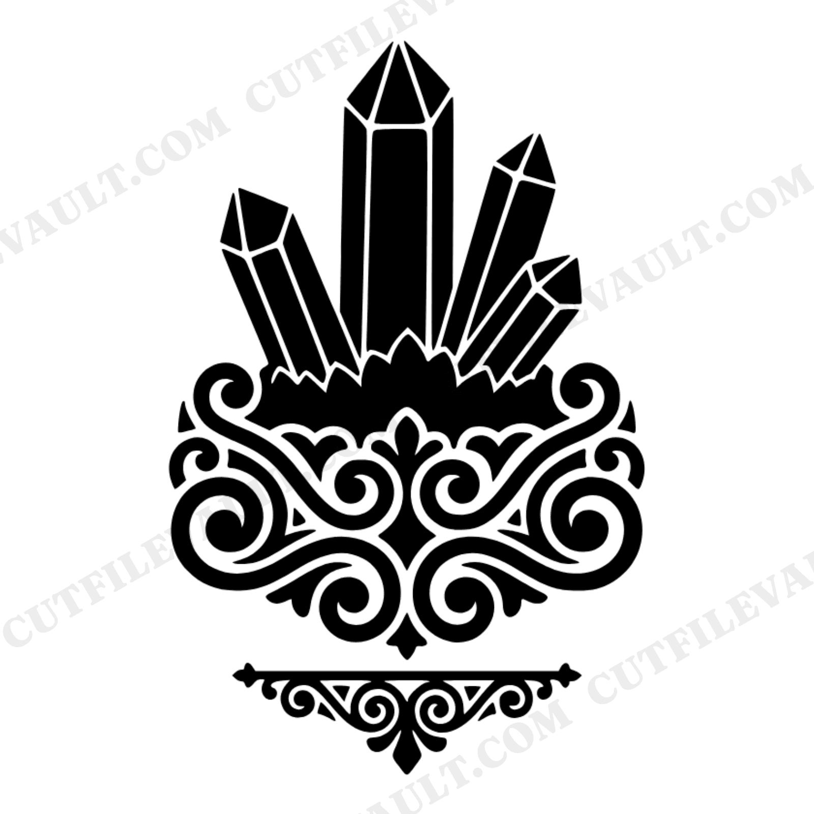 Retro Crystal Cluster SVG with Scrollwork Base, 70s Bohemian Gemstone PNG, Spiritual Mom Gift, view 1