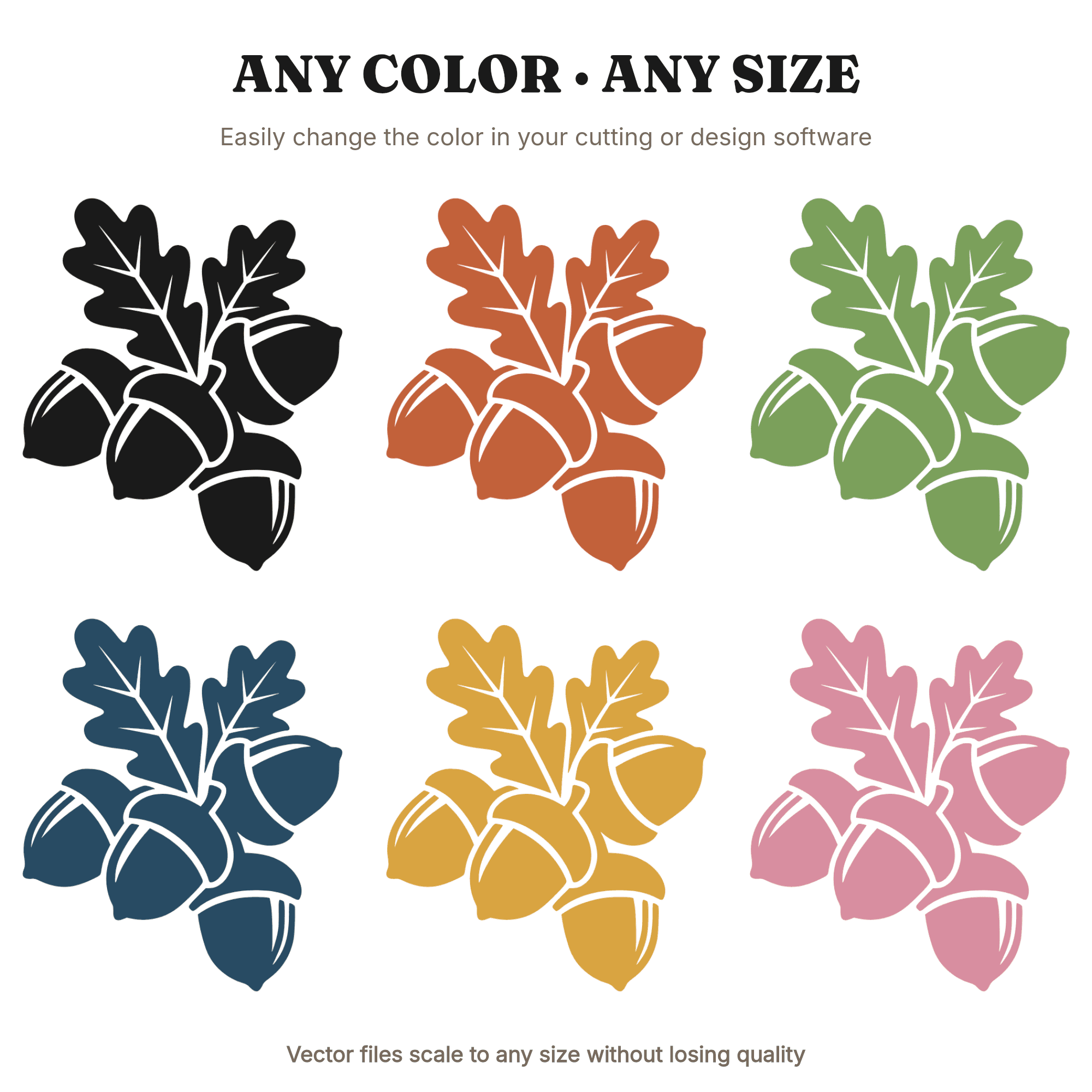 Acorn SVG, Oak Leaves Autumn Decor PNG, Brutalist Thanksgiving Wall Art Cut File, Modern Farmhouse SVG, view 2