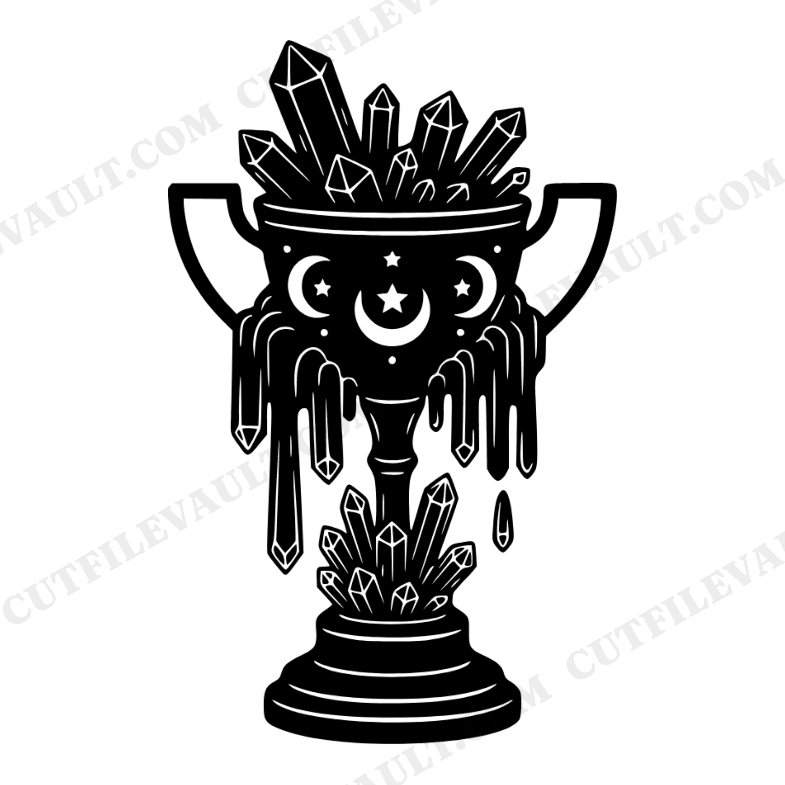 Celestial Trophy SVG PNG, Mystical Victory Cup with Stars Moons Crystals, Magical Achievement, view 1