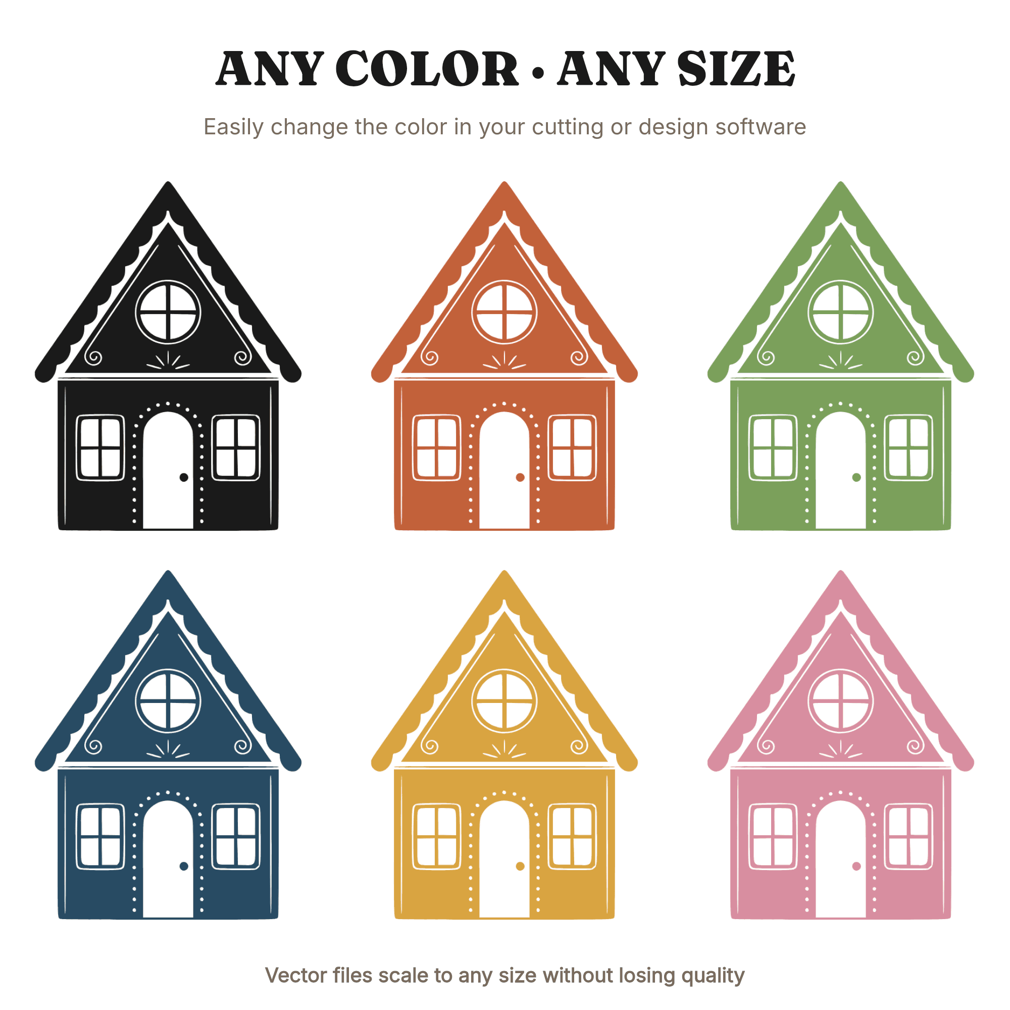 Gingerbread House SVG PNG Mid Century Minimal Christmas Cut File Front Elevation Cutout Design, view 2