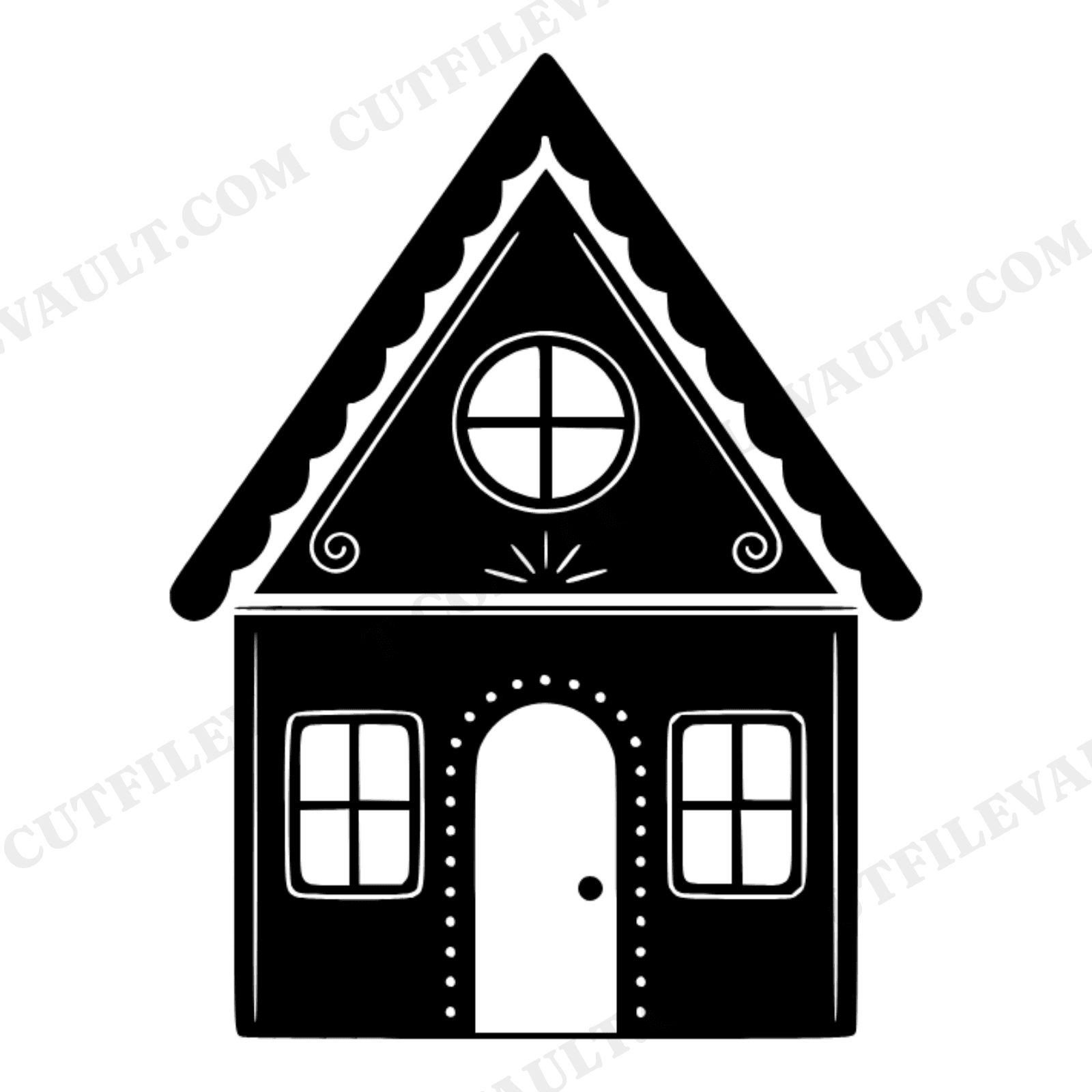 Gingerbread House SVG PNG Mid Century Minimal Christmas Cut File Front Elevation Cutout Design, view 1
