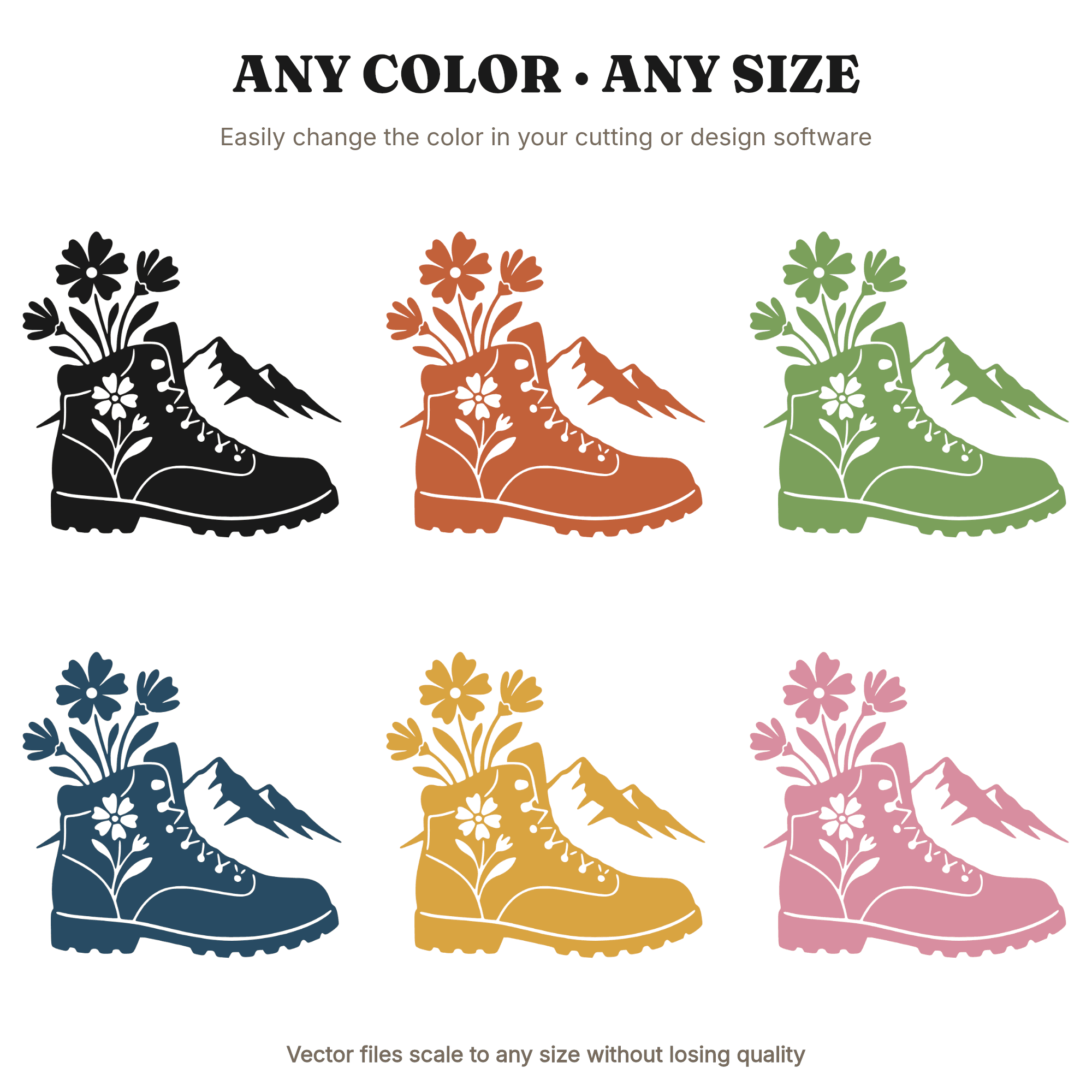 Trail Loving Mom Hiking Boot Wildflower SVG PNG, Mountain Adventure Silhouette Cut File, view 2