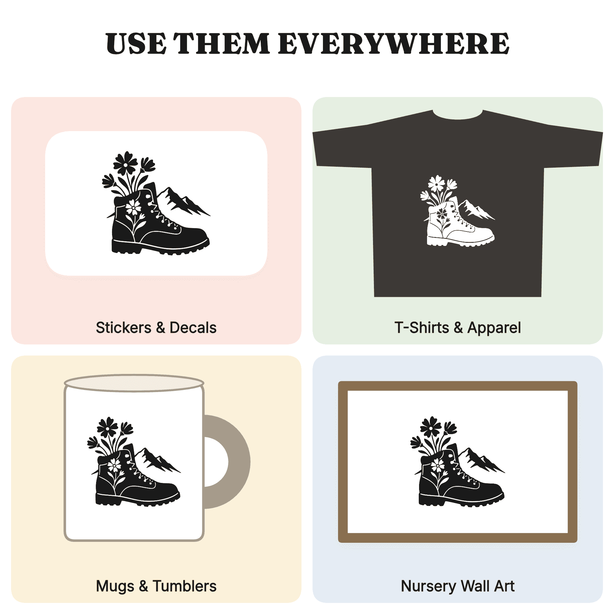 Trail Loving Mom Hiking Boot Wildflower SVG PNG, Mountain Adventure Silhouette Cut File, view 3