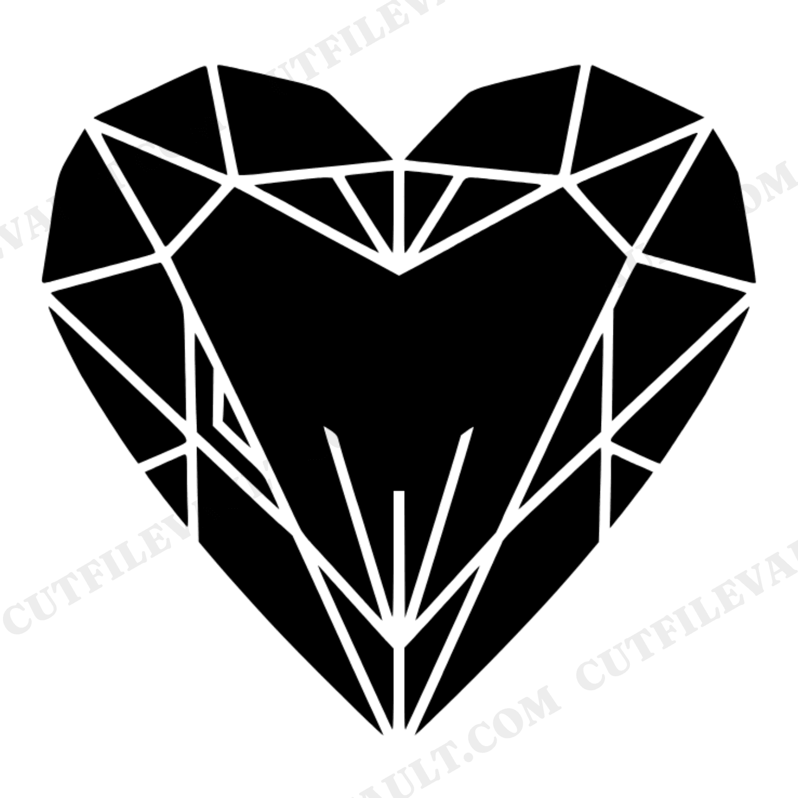Art Deco Heart Gemstone SVG PNG Cut File, Geometric Wedding Heart Diamond Faceted Jewel Design, view 1