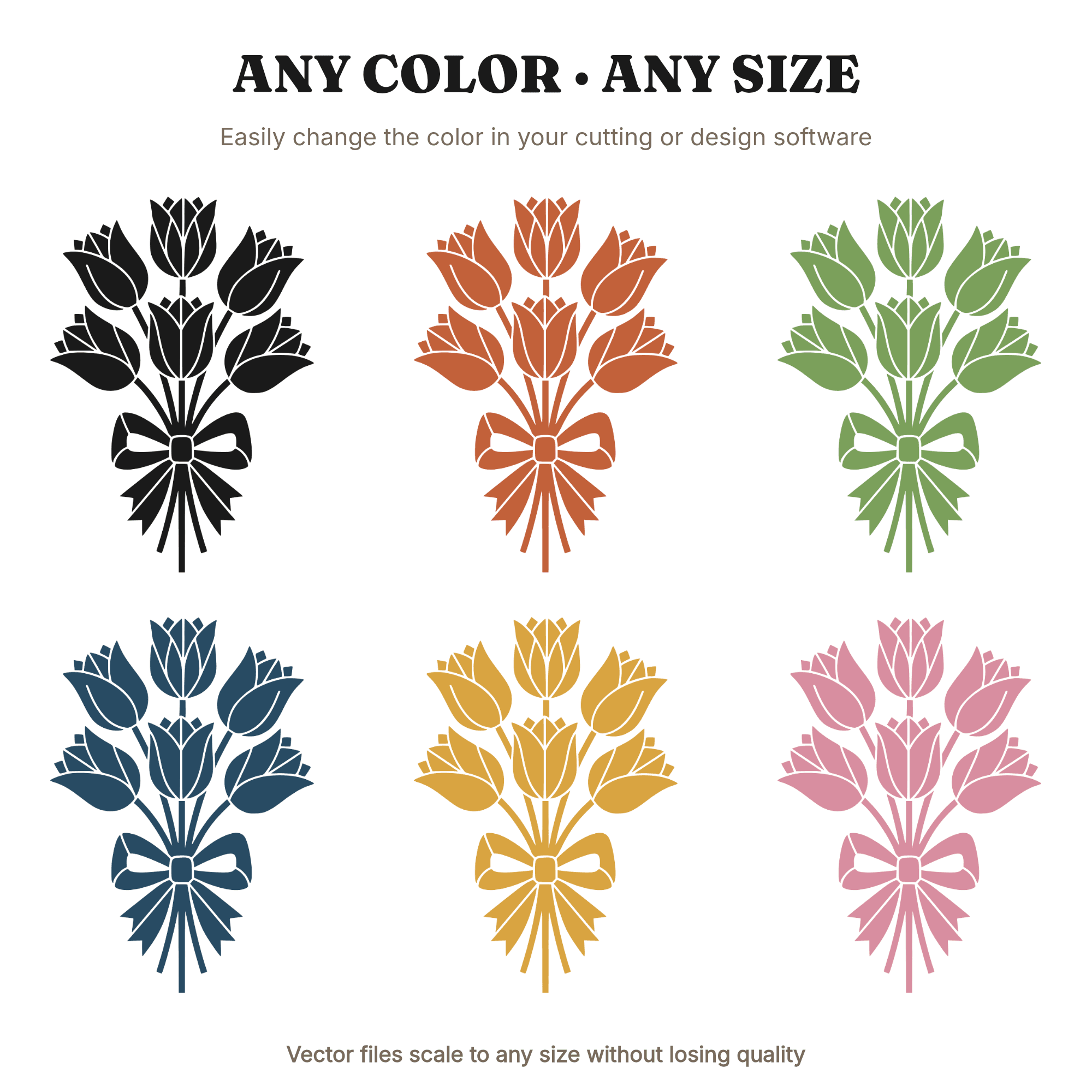 Art Deco Tulip Bouquet SVG PNG, Mother's Day Spring Flower Cut File for Nursery Decor, view 2