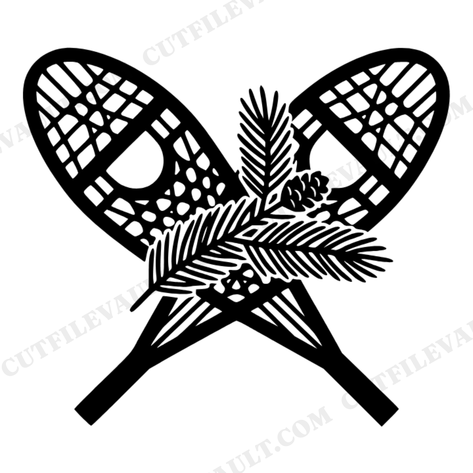 Vintage Snowshoes SVG PNG, Winter Adventure Line Art, Scandinavian Christmas Cabin Decor Cut File, view 1