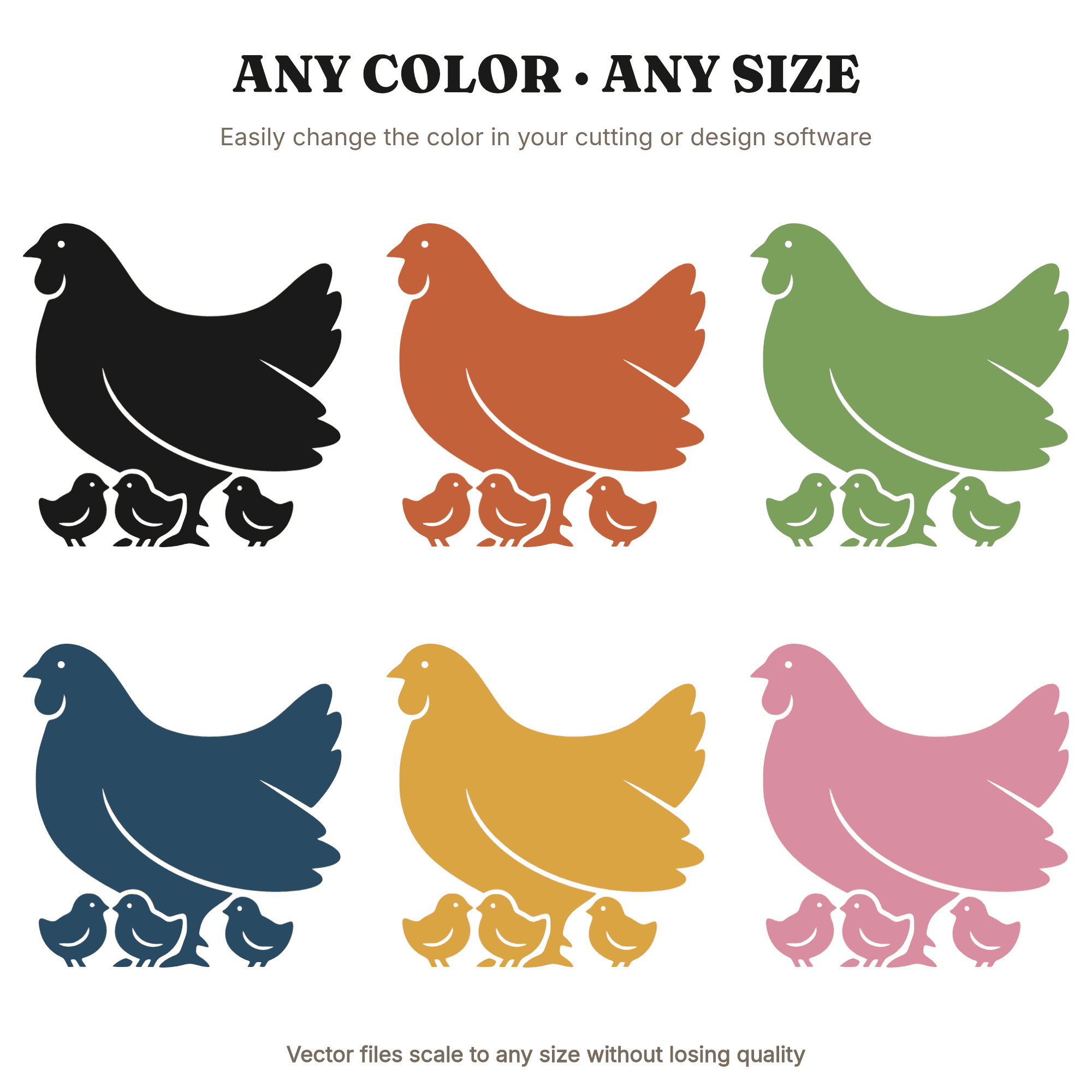 Mother Hen with Chicks SVG PNG Protective Wing Silhouette Mid Century Scandinavian Mother's Day, view 2