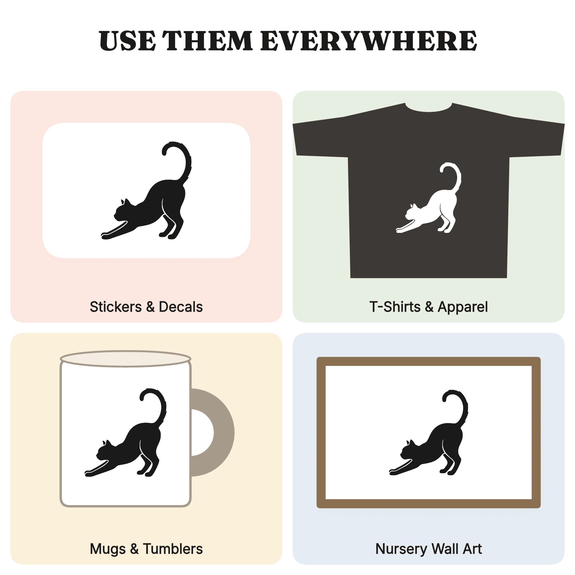 Groovy Black Cat Halloween Stretch SVG PNG, Retro 70s Wave Silhouette Cut File for Vinyl Decor, view 3