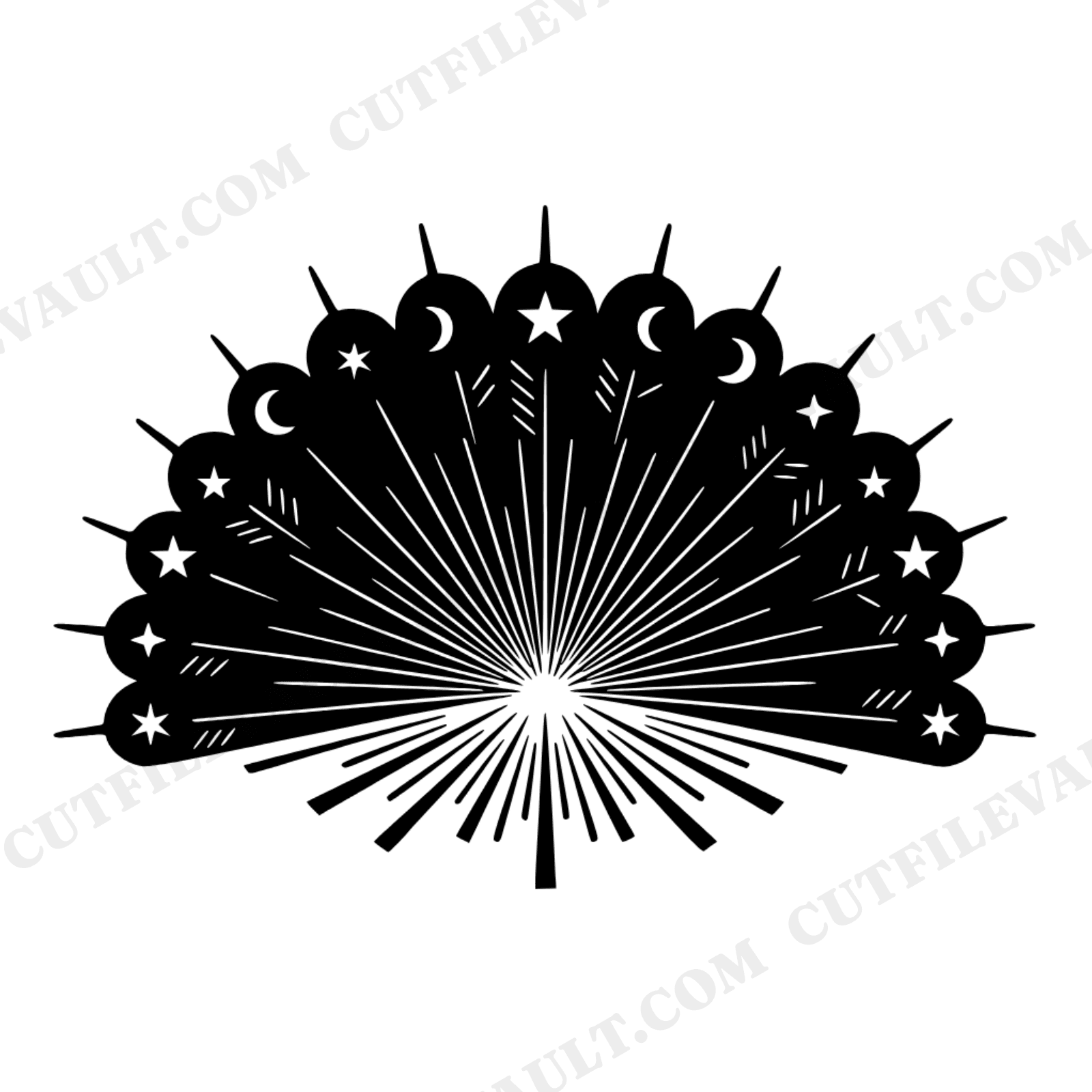 Celestial Turkey Feather Fan SVG PNG, Geometric Thanksgiving Cut File, Mystical Semicircle Design, view 1