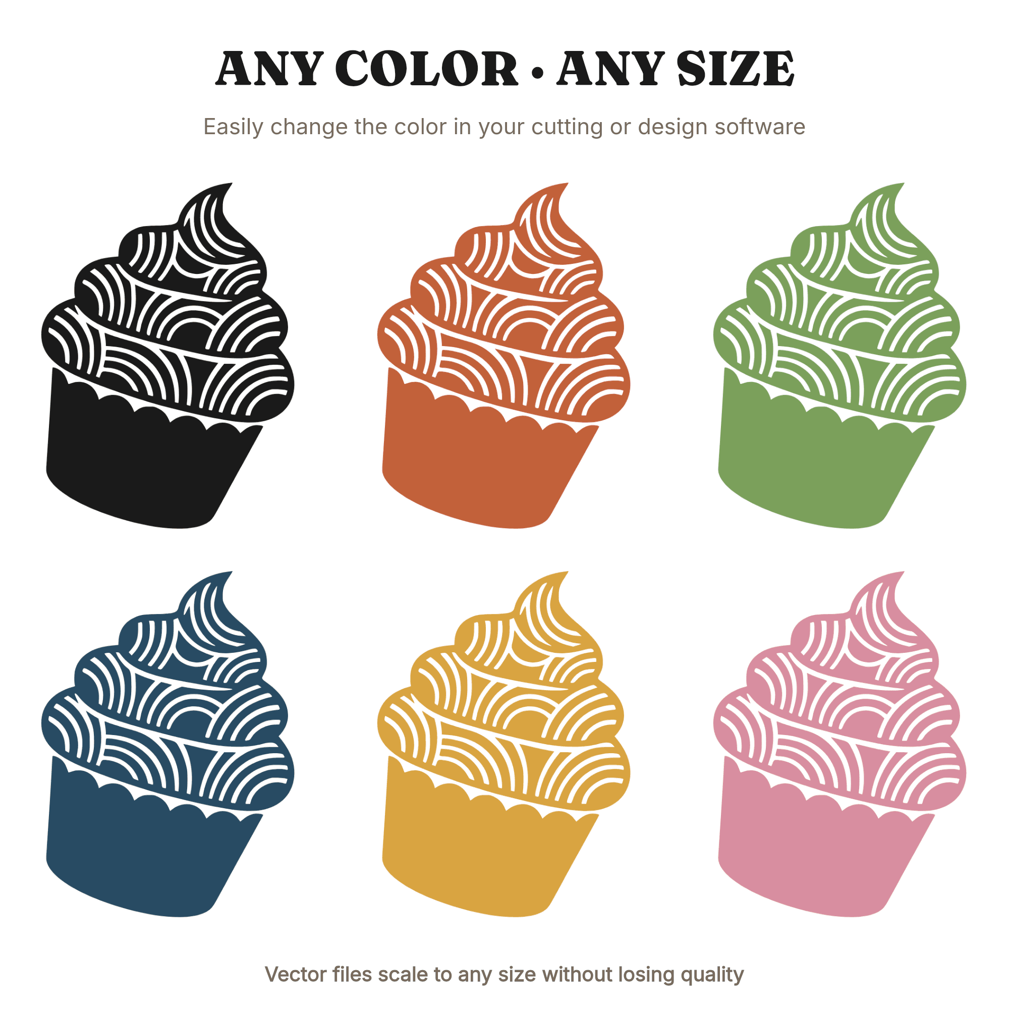 Retro Swirl Cupcake SVG, Tilted Mother's Day Celebration Cut File, 1970s Geometric PNG, view 2