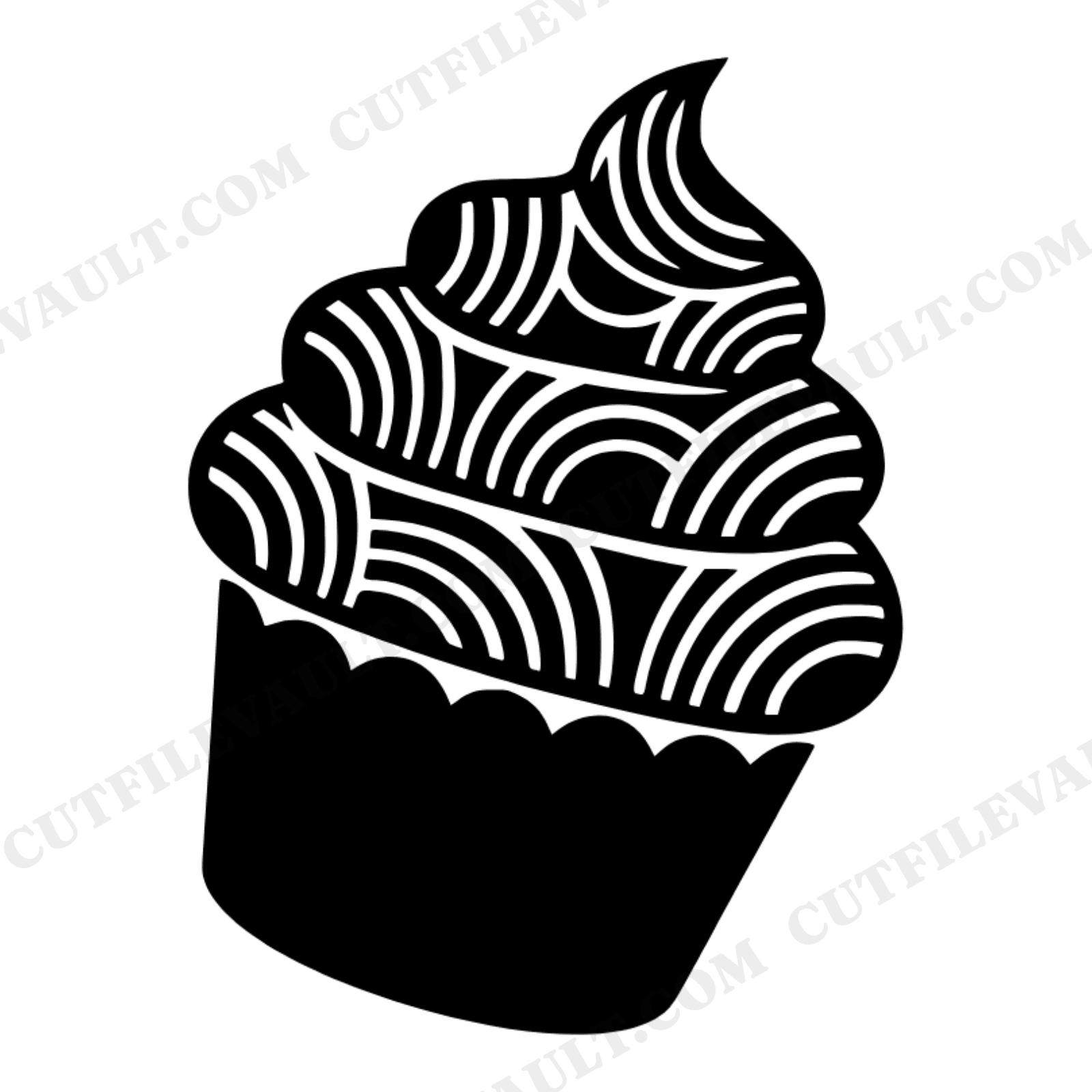 Retro Swirl Cupcake SVG, Tilted Mother's Day Celebration Cut File, 1970s Geometric PNG, view 1