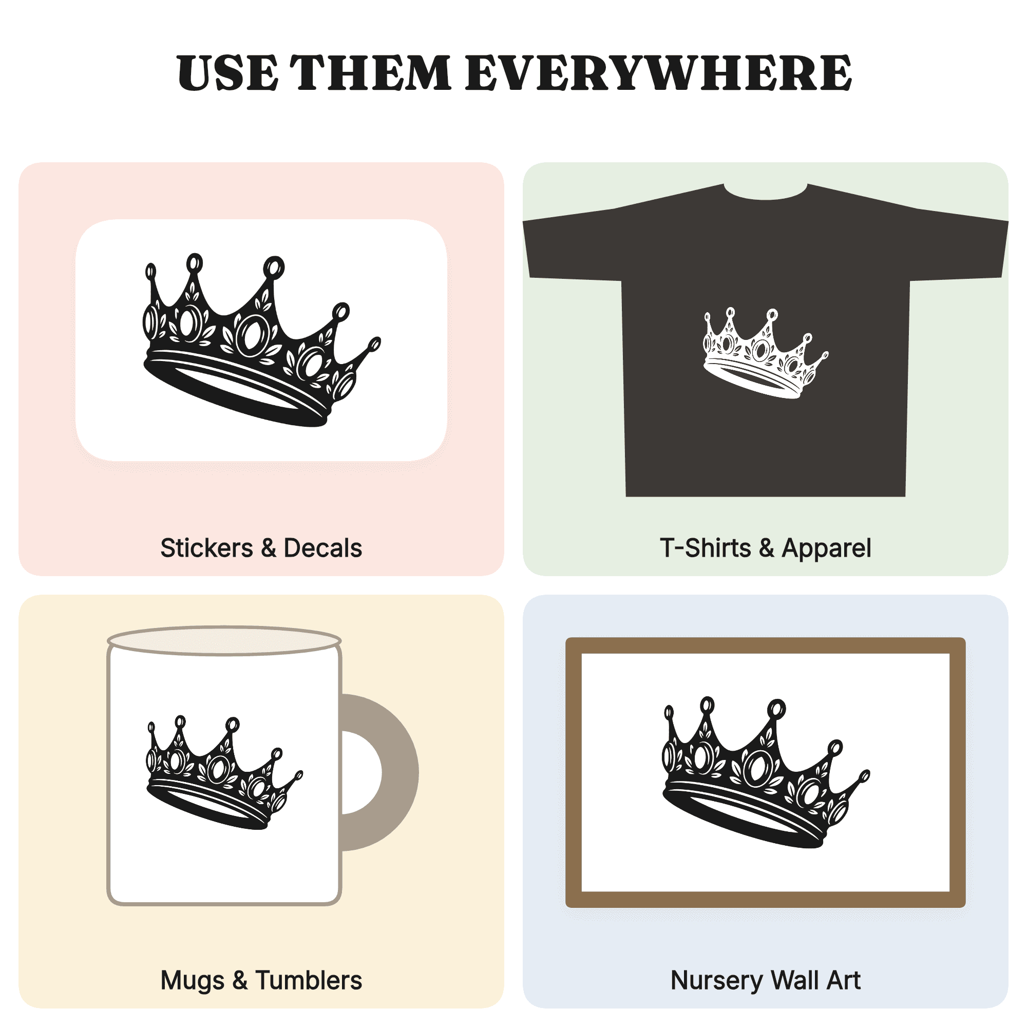 Tilted Heirloom Crown SVG PNG, Vintage Botanical Gemstone Crown Cut File, Regal Silhouette Design, view 3