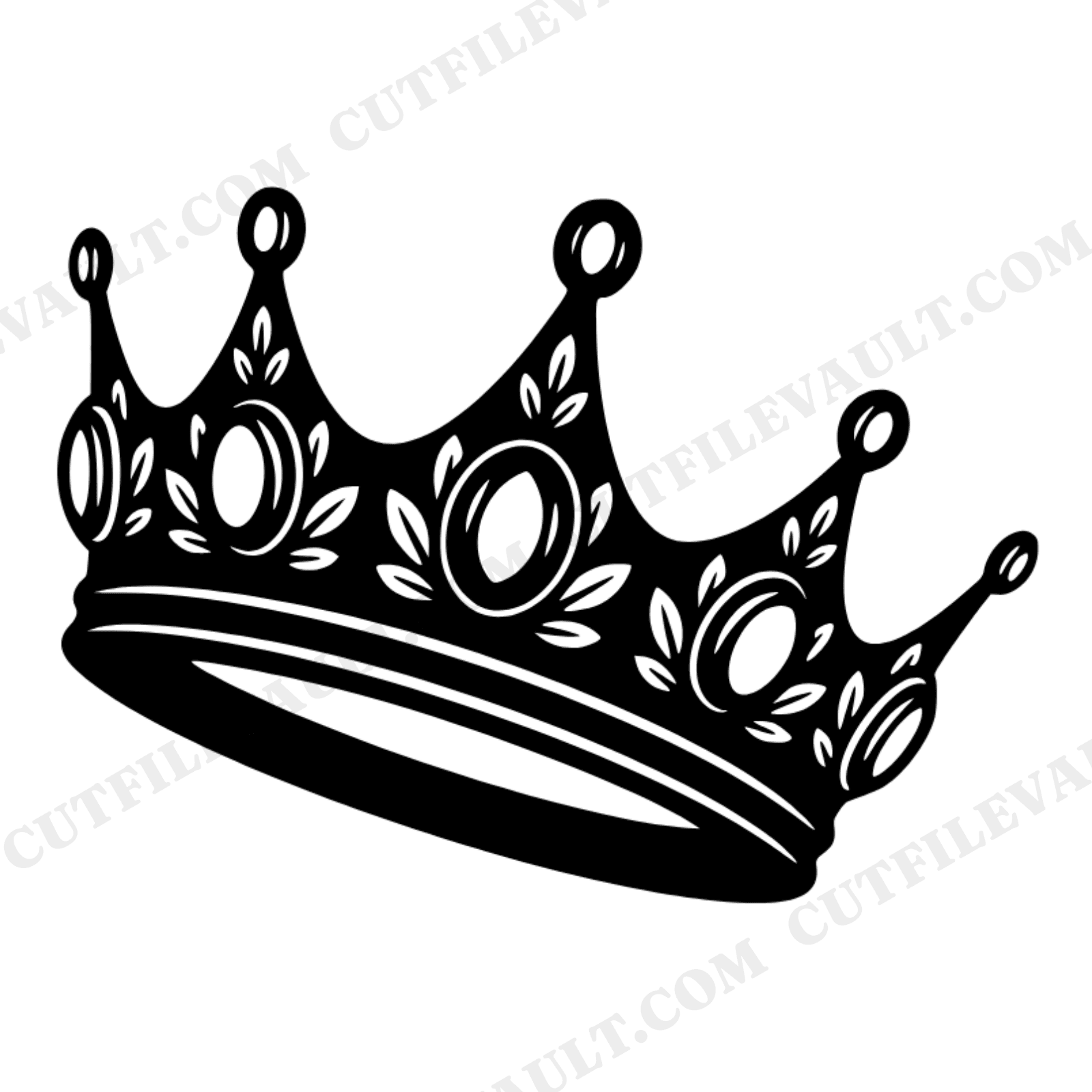 Tilted Heirloom Crown SVG PNG, Vintage Botanical Gemstone Crown Cut File, Regal Silhouette Design, view 1
