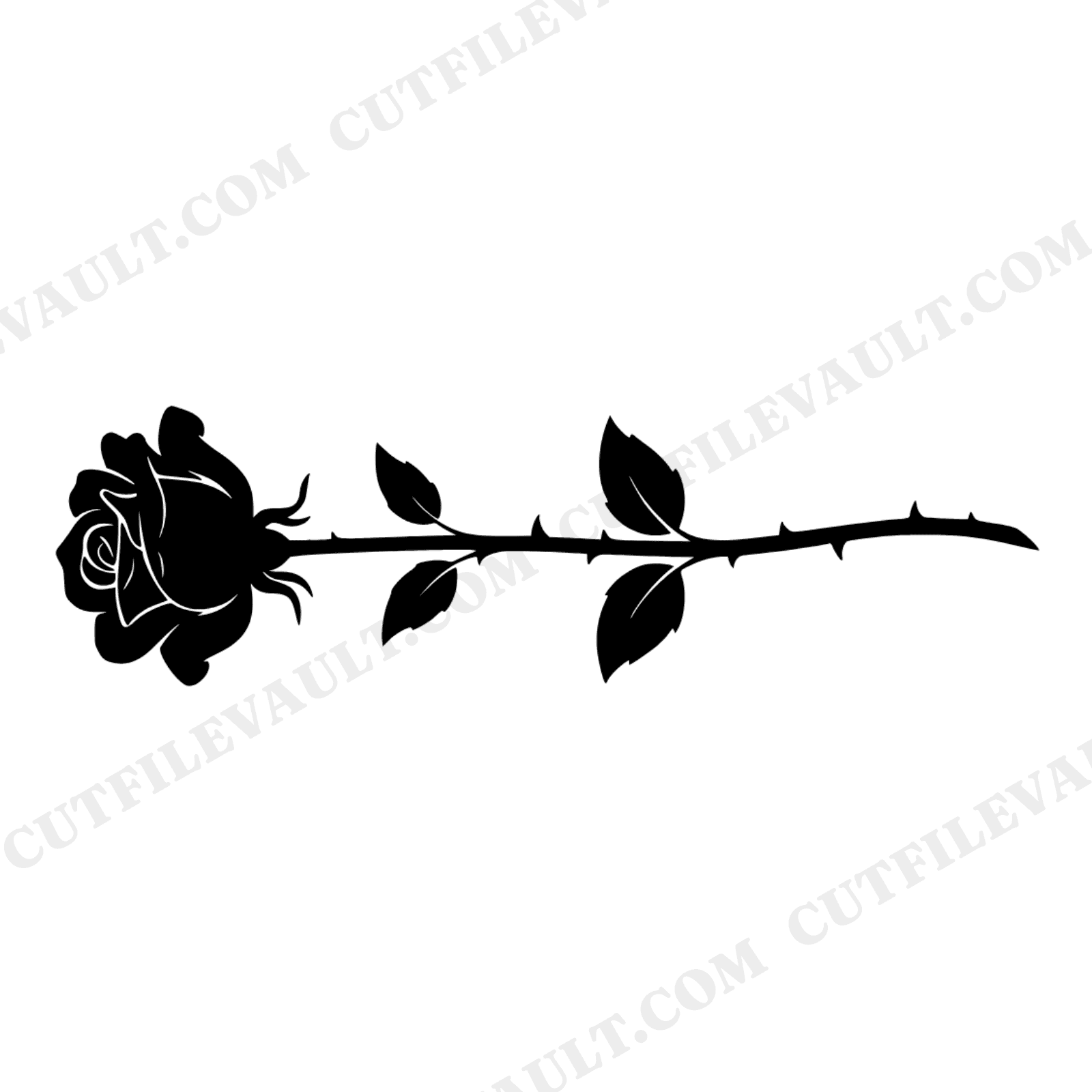 Horizontal Long Stem Rose SVG PNG, Vintage Botanical Silhouette with Thorns, Bridal Shower Wedding, view 1