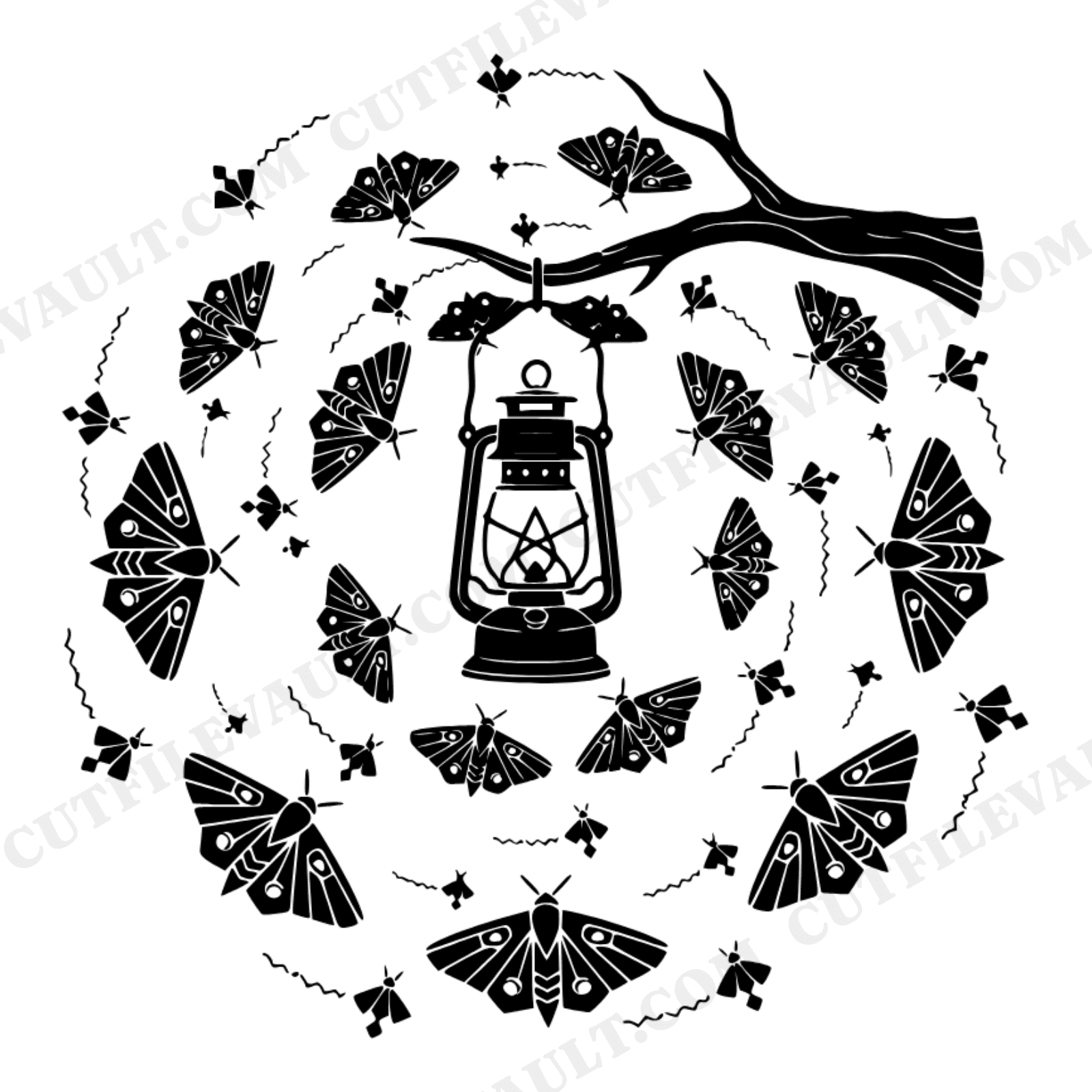 Camping Lantern with Moths Art Deco SVG PNG, Geometric Lantern Cut File, Mother's Day Camping, view 1