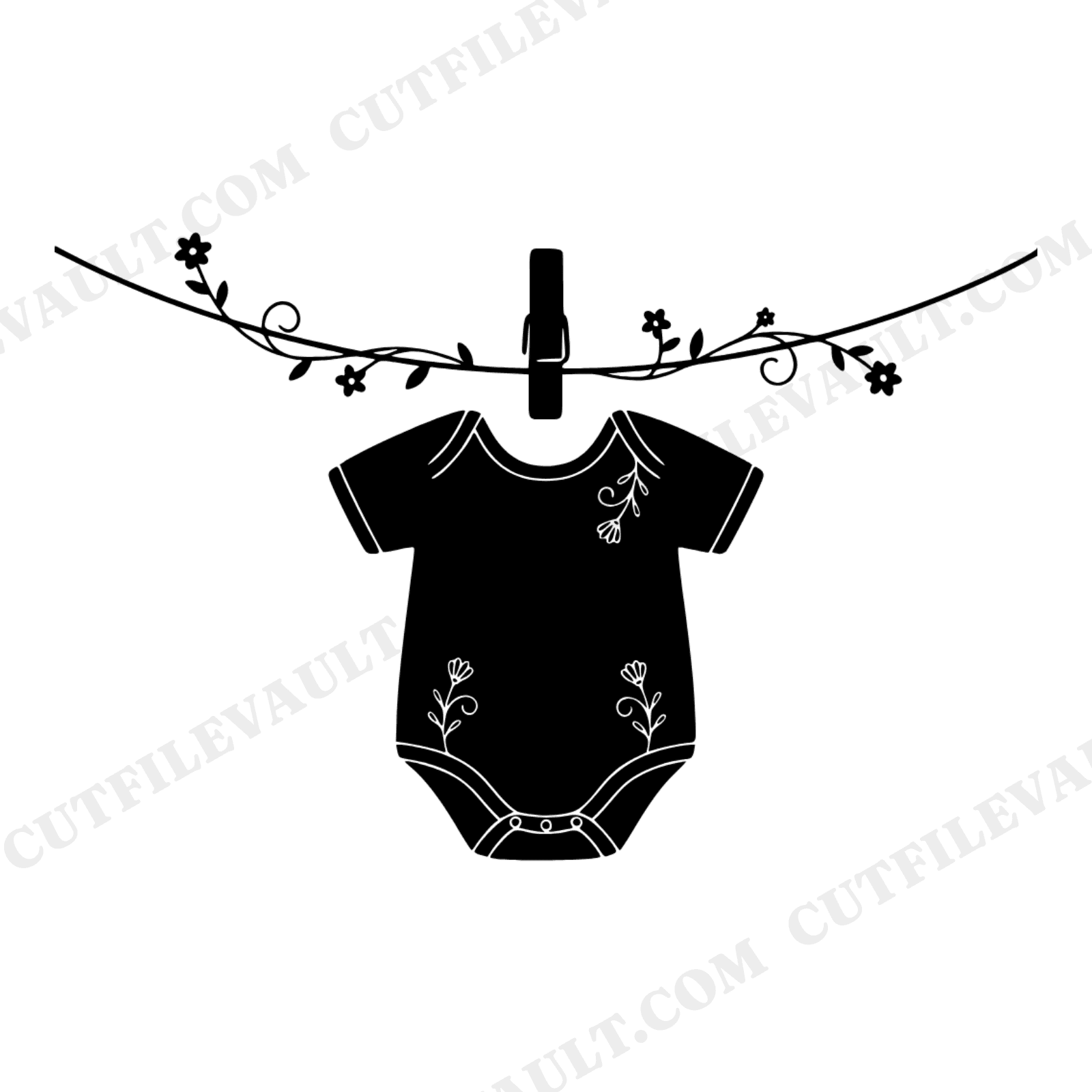Baby Onesie Clothesline SVG PNG, Cottagecore Floral Nursery Wall Art, Mother's Day Cut File, view 1