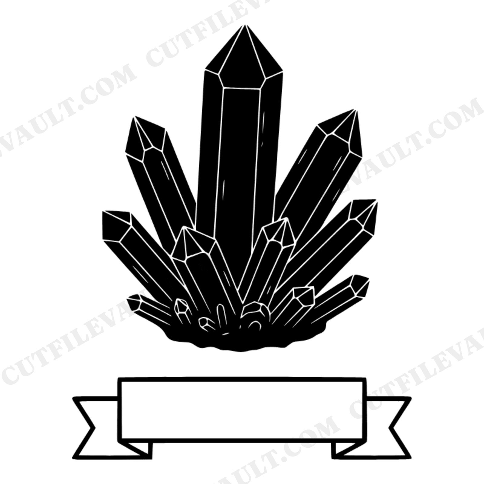 Herbarium Crystal Cluster SVG PNG, Vintage Botanical Specimen with Label Banner Cut File, view 1