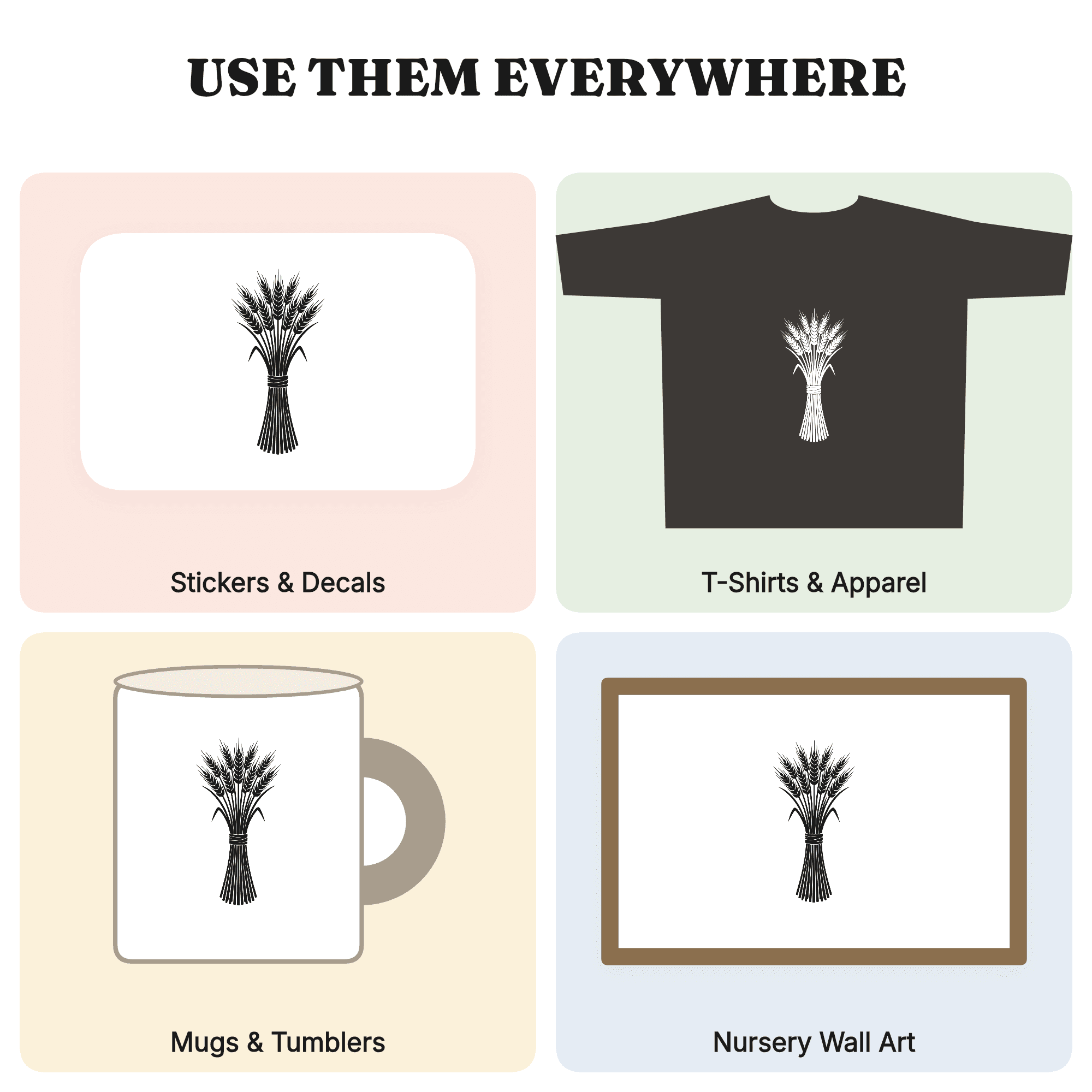 Wheat Sheaf SVG, Harvest Bundle Silhouette PNG, Farmhouse Thanksgiving Fall Decor Cut File, view 3