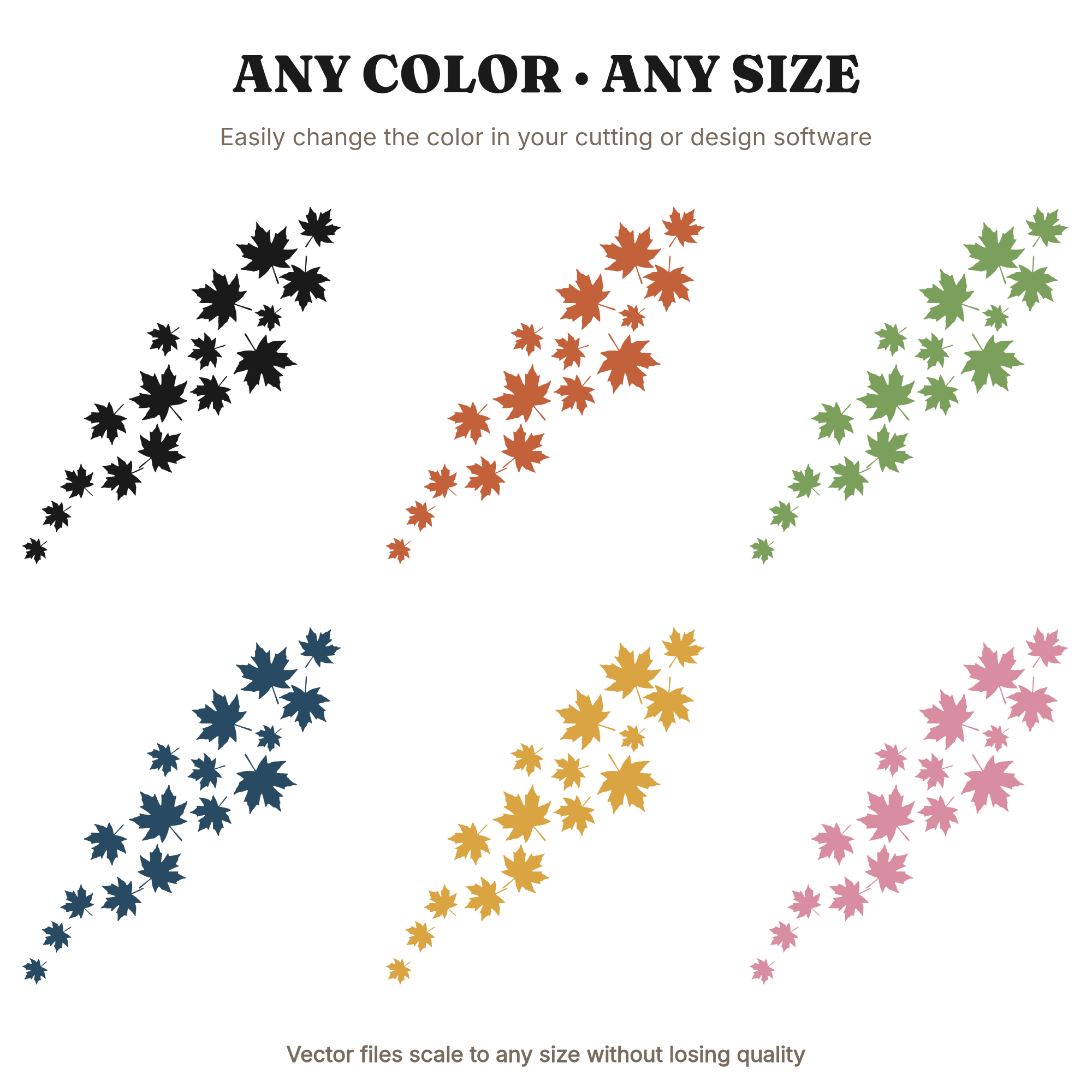 Autumn Maple Leaf Cascade SVG PNG, Diagonal Fall Foliage Cut File, Vintage Botanical Leaves, view 2