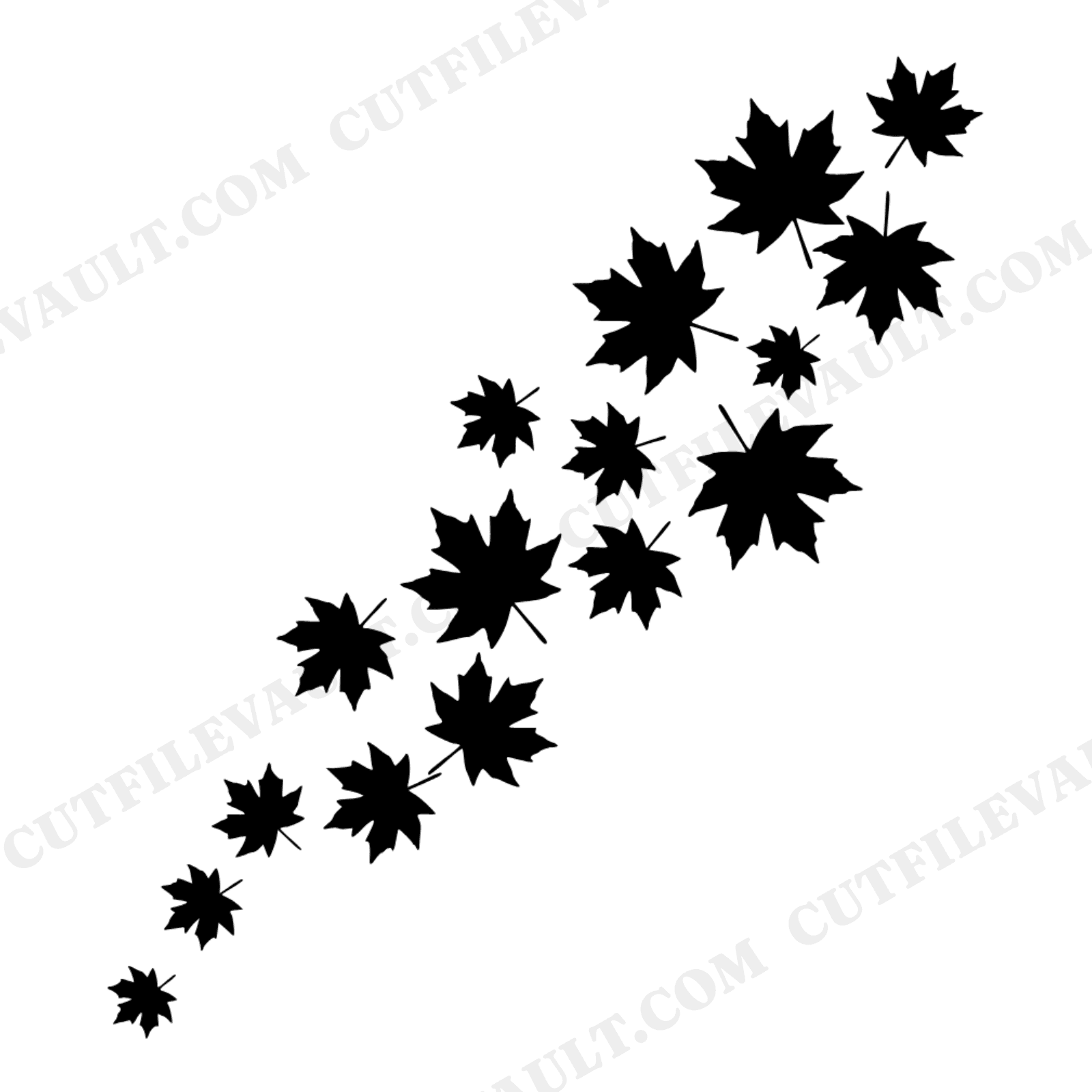 Autumn Maple Leaf Cascade SVG PNG, Diagonal Fall Foliage Cut File, Vintage Botanical Leaves, view 1