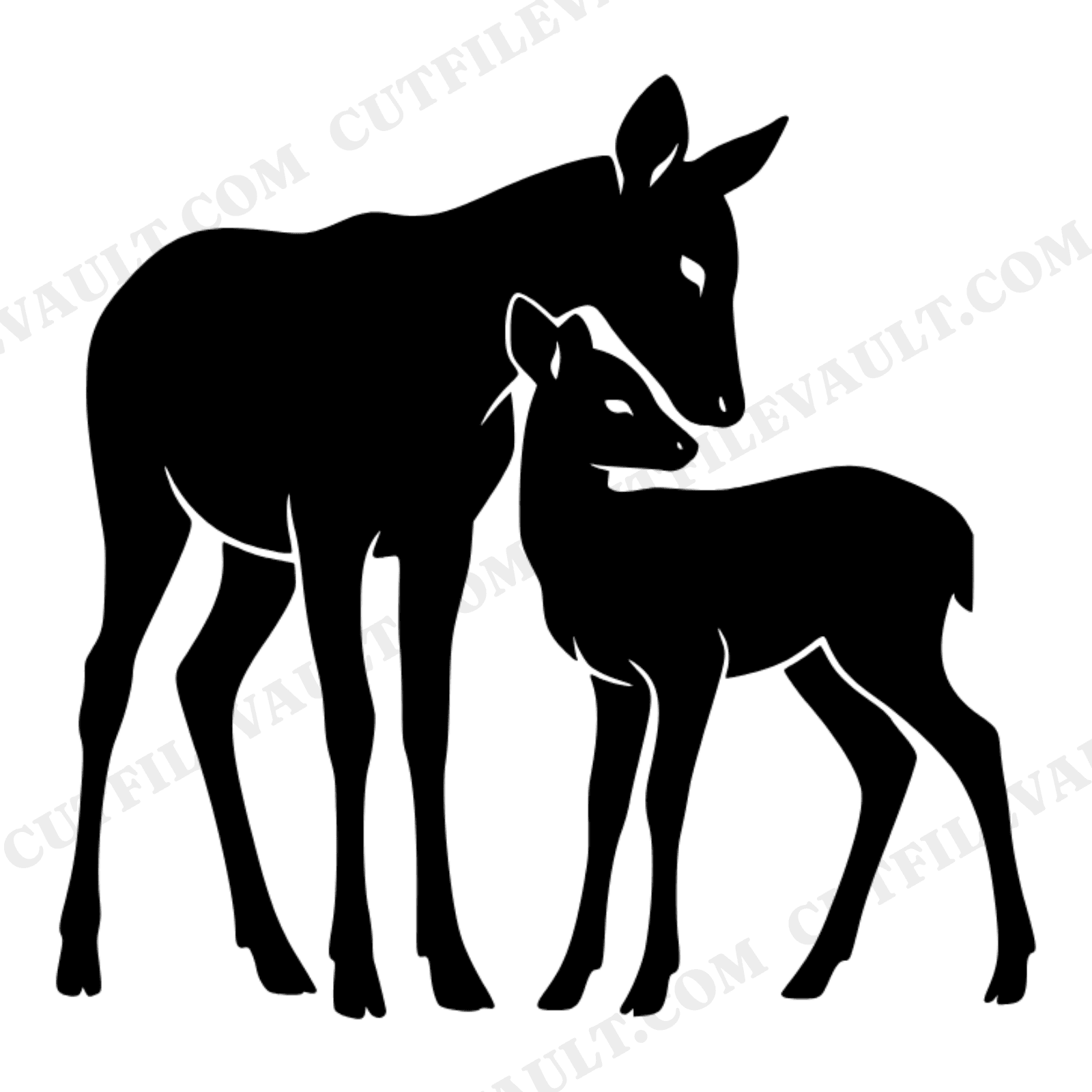 Mother and Fawn Silhouette SVG PNG, Scandinavian Deer Line Art, Mother's Day Cut File, view 1