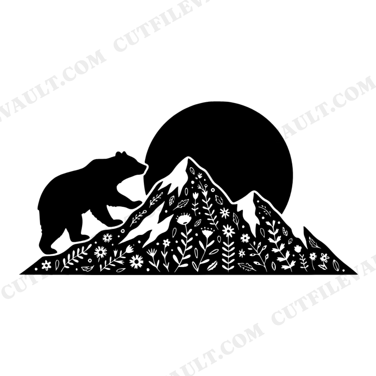 Bear Climbing Boho Mountain Graduation SVG PNG, Cottagecore Floral Adventure Cut File, view 1