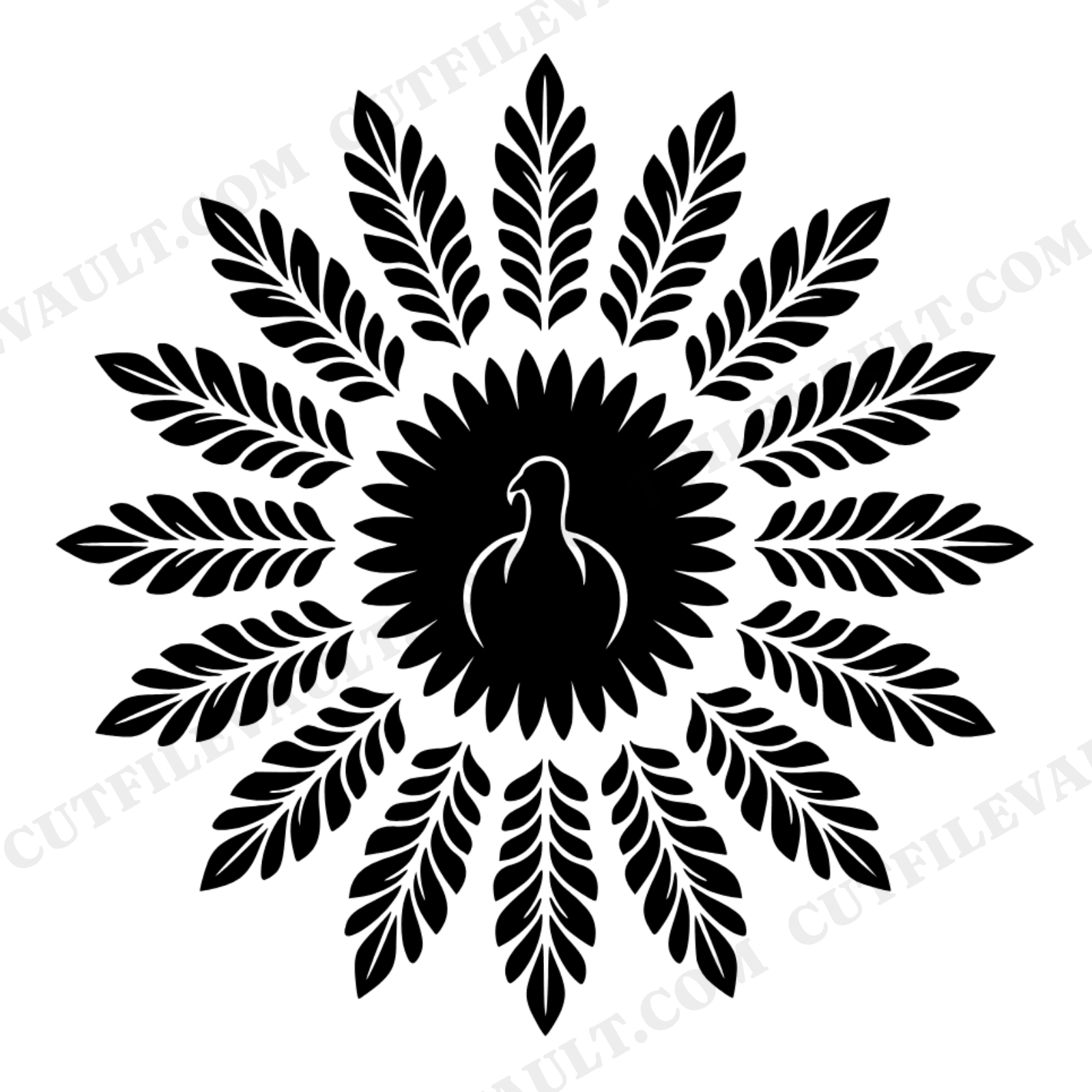 Celestial Turkey Mandala SVG PNG, Botanical Feather Thanksgiving Cut File, Mystical Holiday Design, view 1