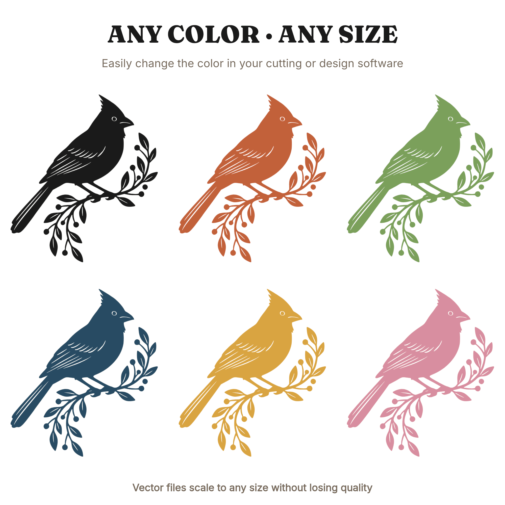 Cardinal on Wreath Branch SVG PNG Christmas Silhouette Cut File Vintage Botanical Holiday, view 2