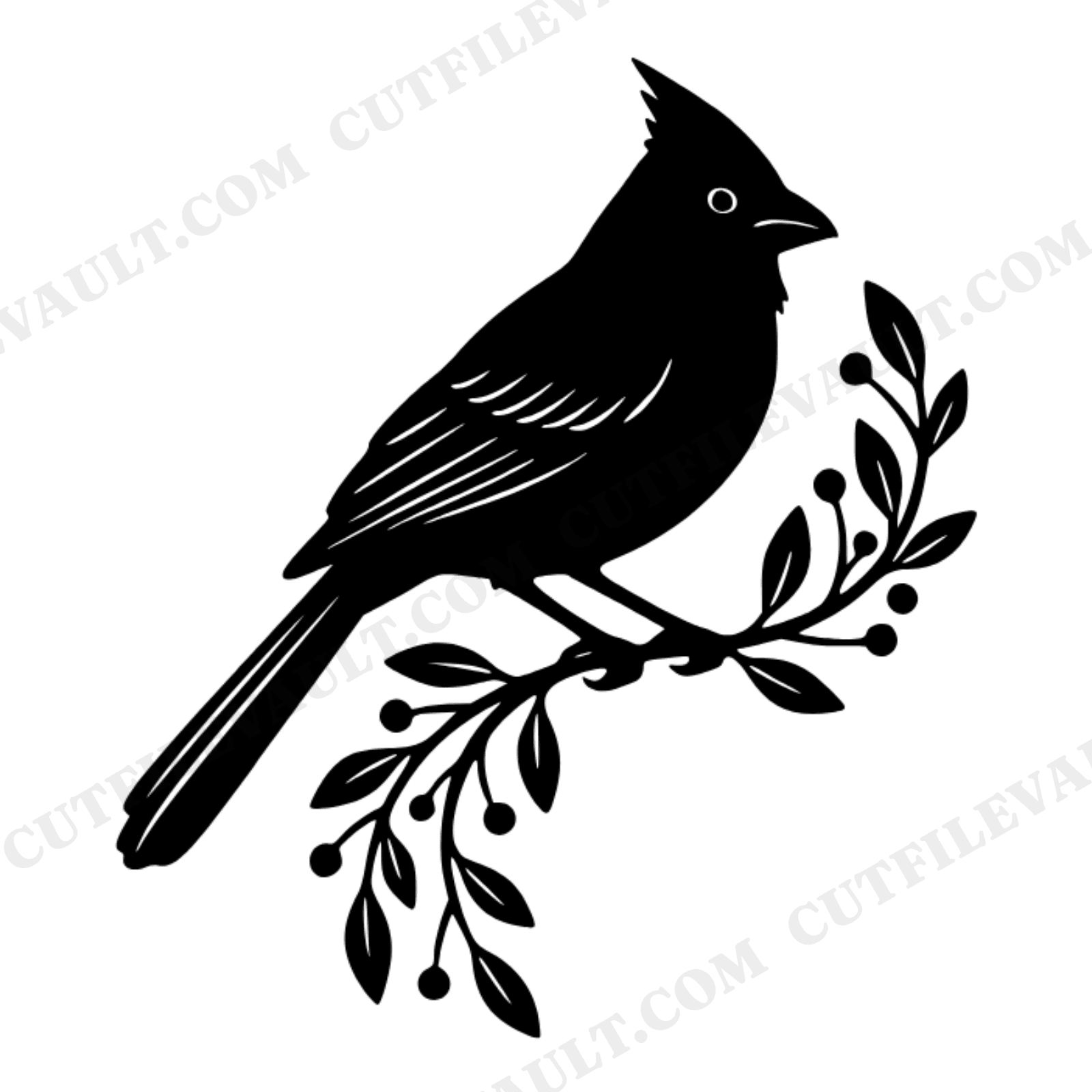 Cardinal on Wreath Branch SVG PNG Christmas Silhouette Cut File Vintage Botanical Holiday, view 1