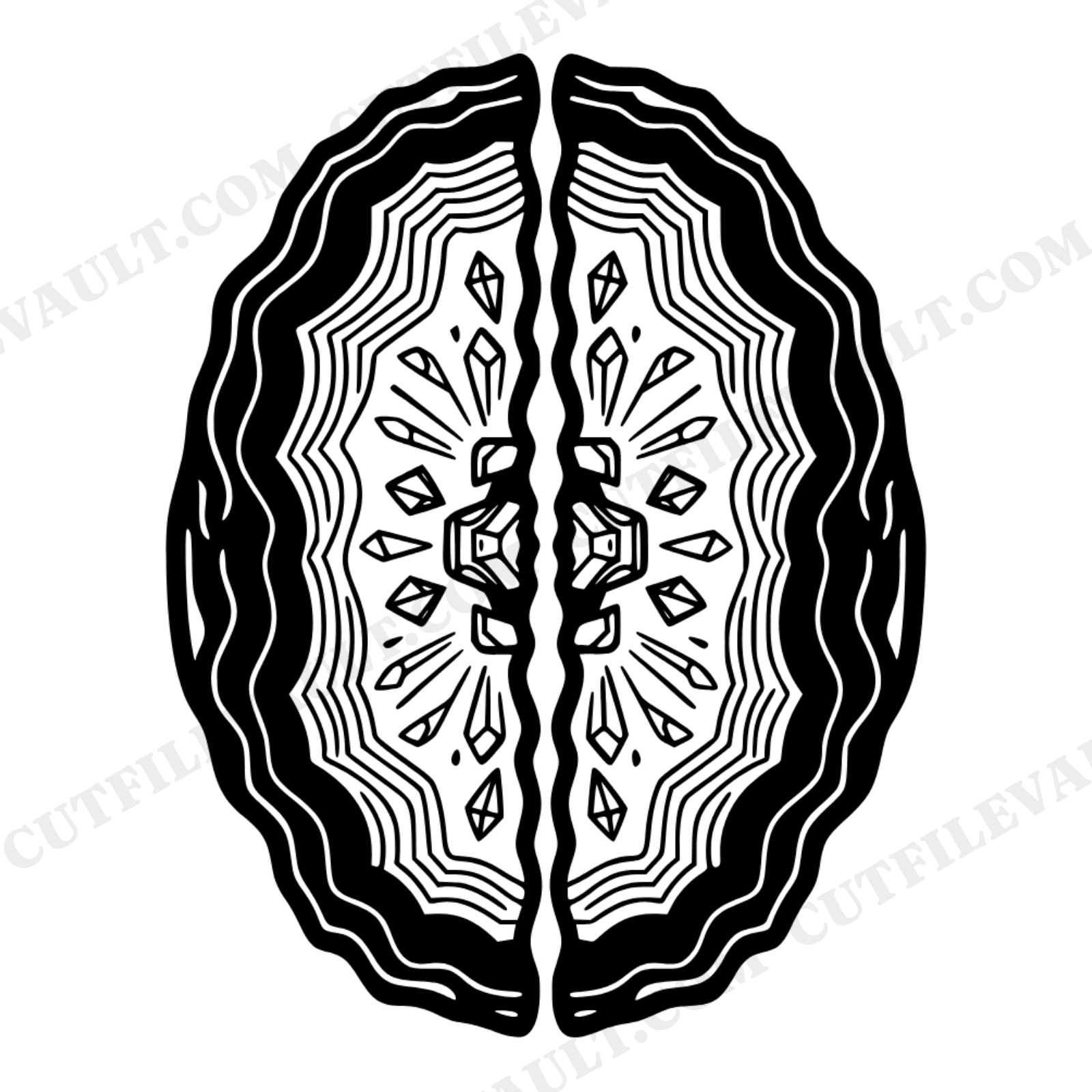 Mirrored Geode Slice SVG, Symmetrical Crystalline Abstract Design PNG, Papercut Folk Art Cut File, view 1