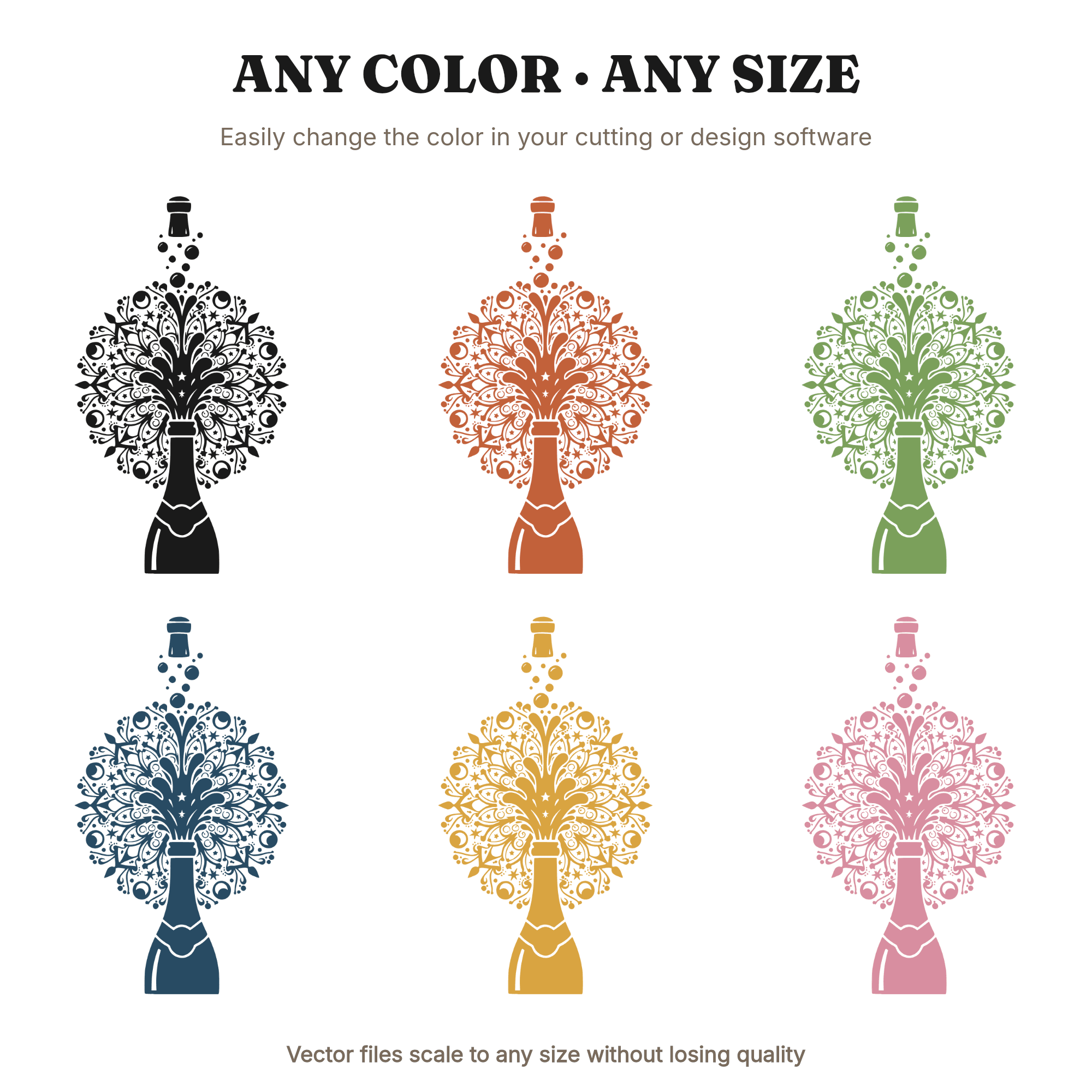 Celestial Champagne Bottle Graduation Mandala SVG PNG, Cosmic Burst Cut File for Party Decor, view 2