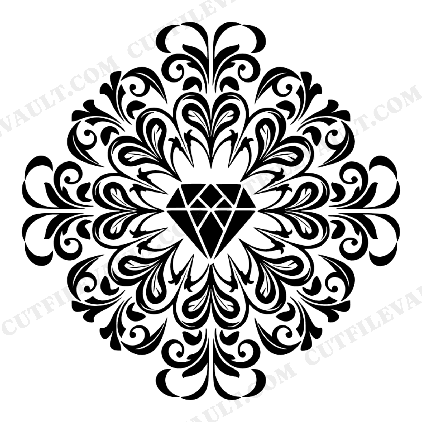 Art Nouveau Diamond Ring Mandala SVG PNG Top View Engagement Bridal Shower Vintage Botanical, view 1