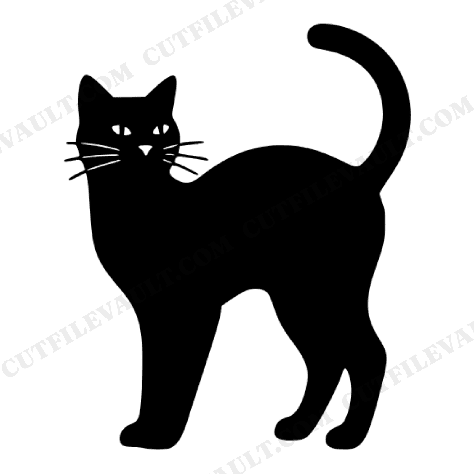Black Cat SVG PNG, Mid Century Halloween Cat with Question Mark Tail Cut File for Cricut, view 1