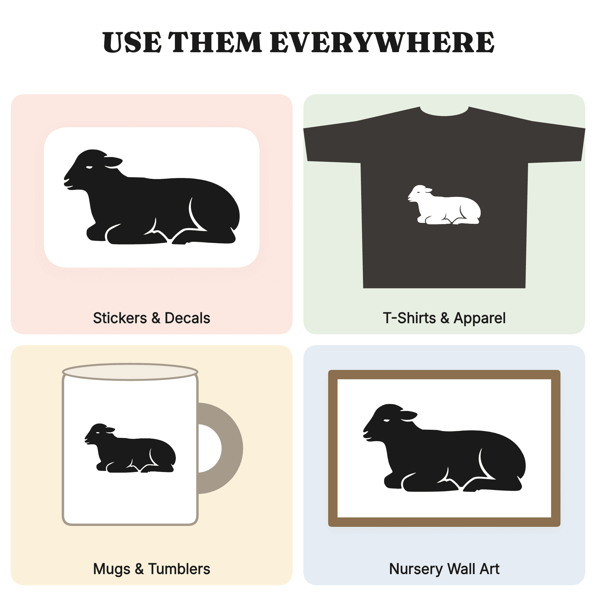 Peaceful Lamb Resting Easter Silhouette SVG PNG Cut File Spring Pastoral Craft Design, view 3