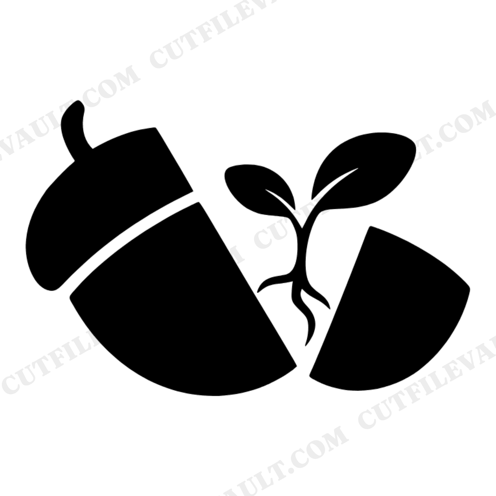 Growing Oak Acorn Split Sapling Silhouette SVG PNG Farmhouse Wall Art Graduation New Beginnings, view 1