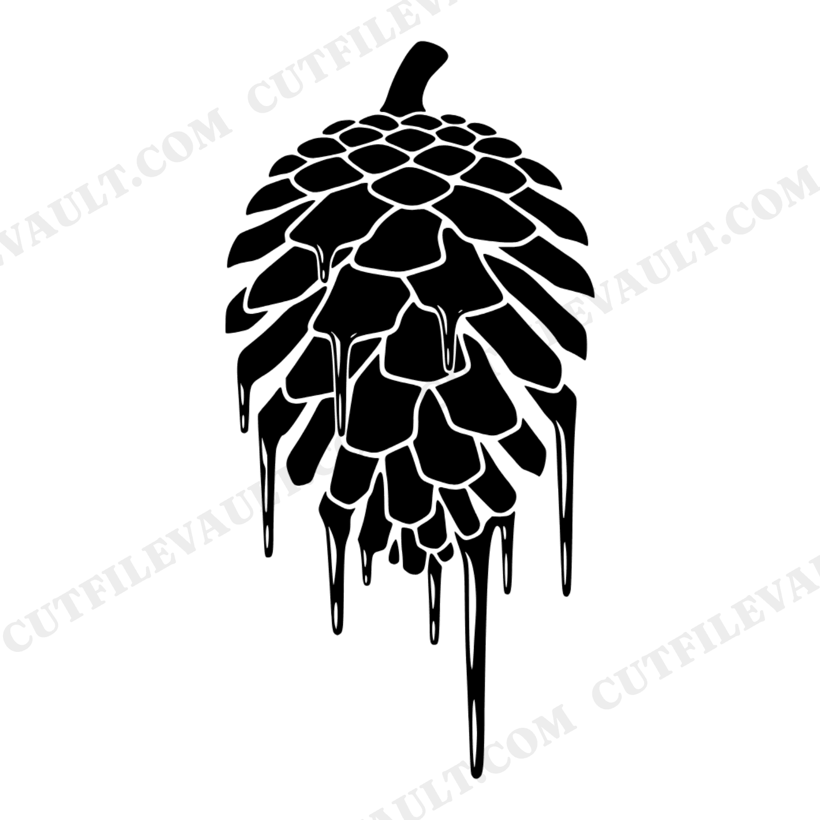 Upside Down Pinecone SVG with Crystal Icicles, Winter Solstice Woodland PNG, Mystical Cottagecore Cut File, view 1