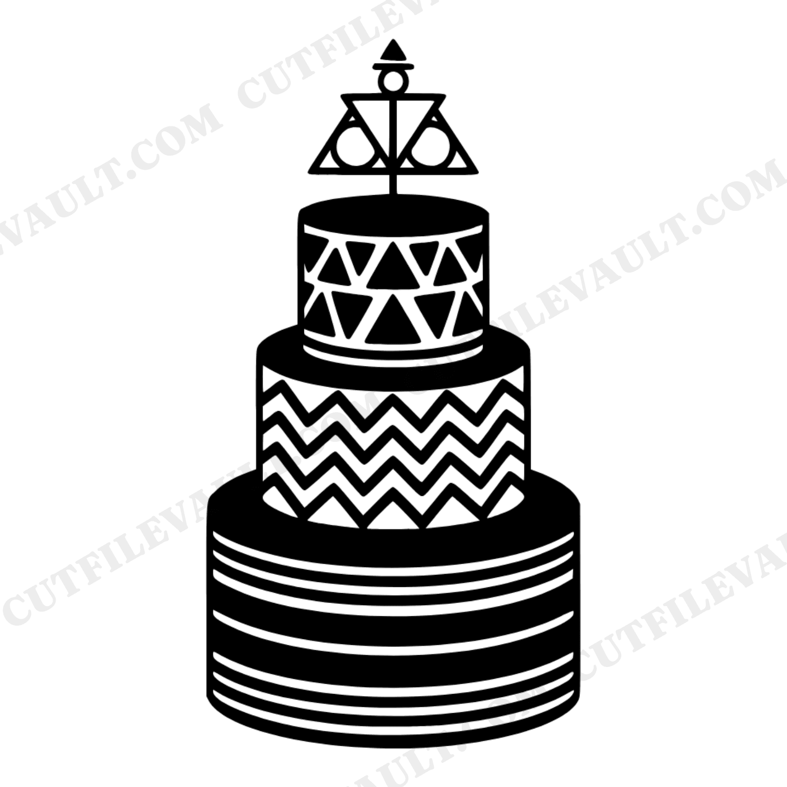 Geometric Tiered Wedding Cake SVG PNG, Art Deco Halloween October Wedding Silhouette Cut File, view 1