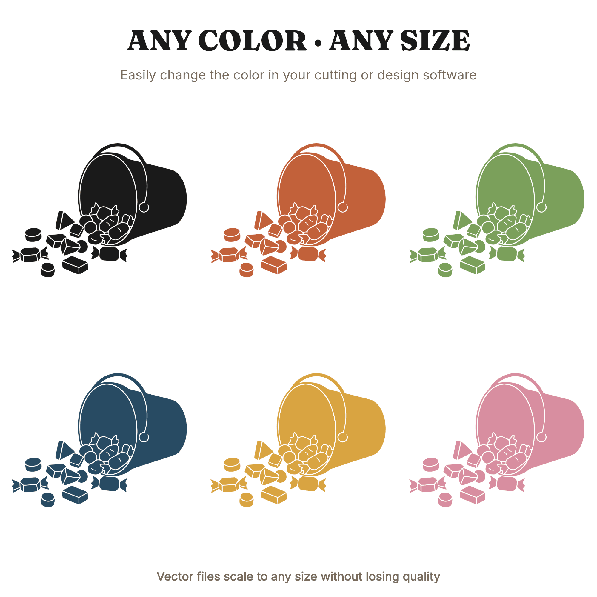 Tipped Candy Bucket SVG PNG, Geometric Halloween Treats Cut File, Retro Mid Century Design, view 2