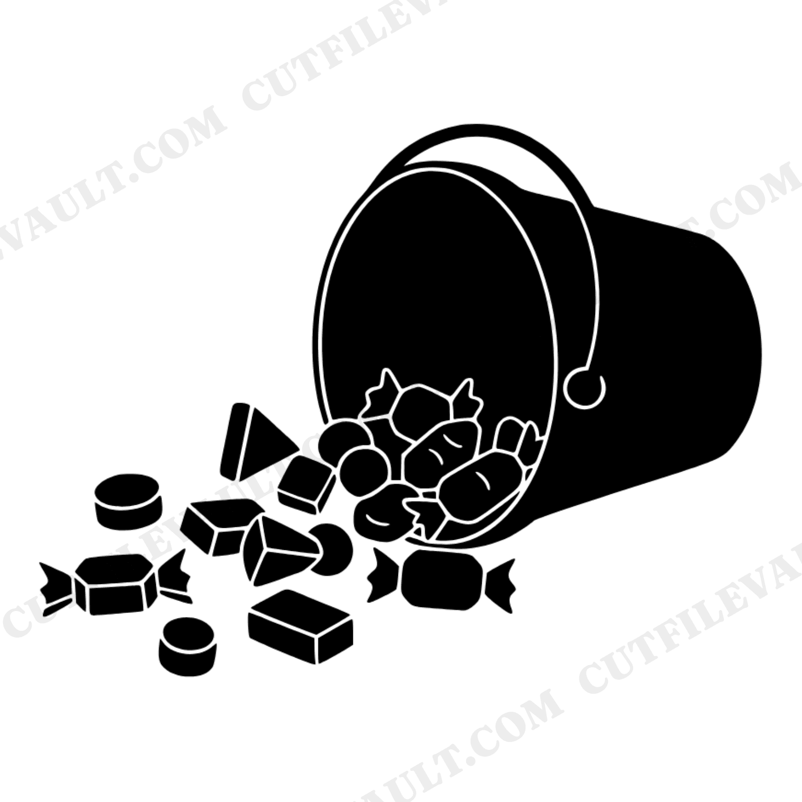 Tipped Candy Bucket SVG PNG, Geometric Halloween Treats Cut File, Retro Mid Century Design, view 1