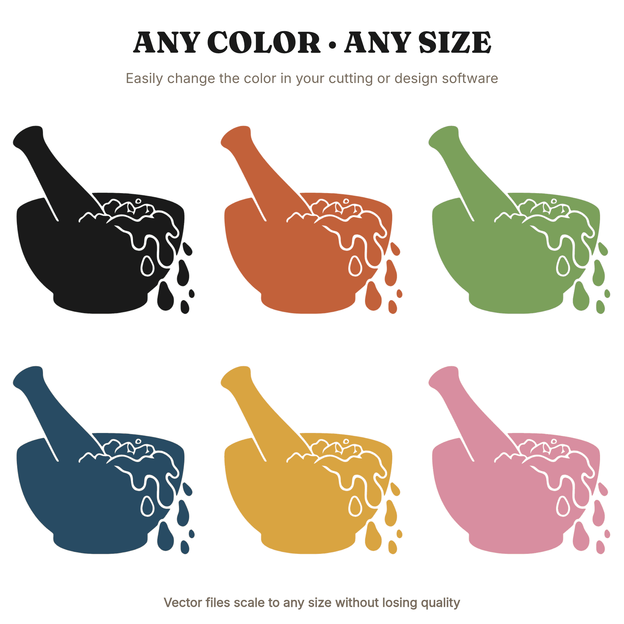 Kitchen Witch Mortar and Pestle SVG PNG, Amethyst Crystal Herbalist Cut File, Mystical Kitchen Art, view 2