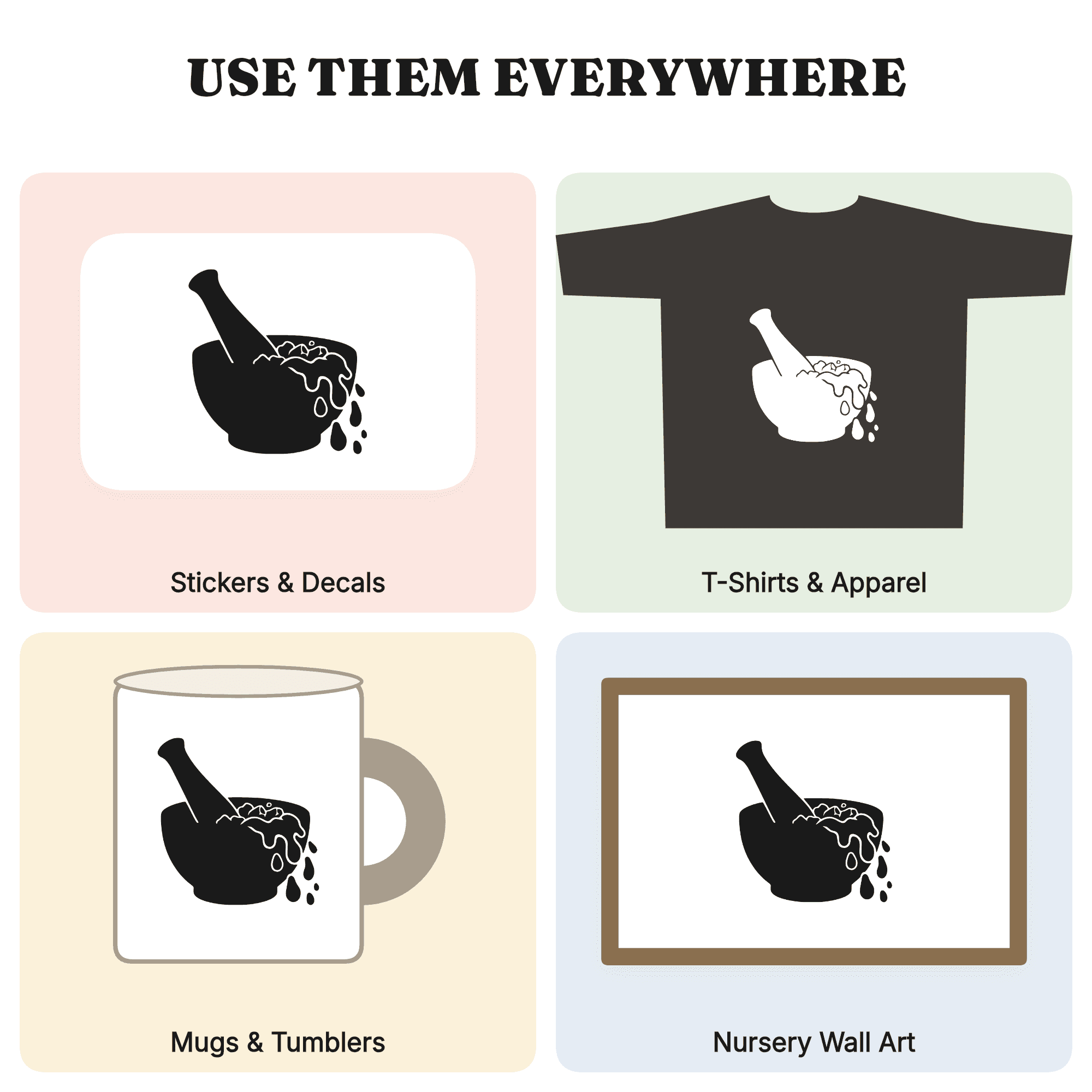 Kitchen Witch Mortar and Pestle SVG PNG, Amethyst Crystal Herbalist Cut File, Mystical Kitchen Art, view 3