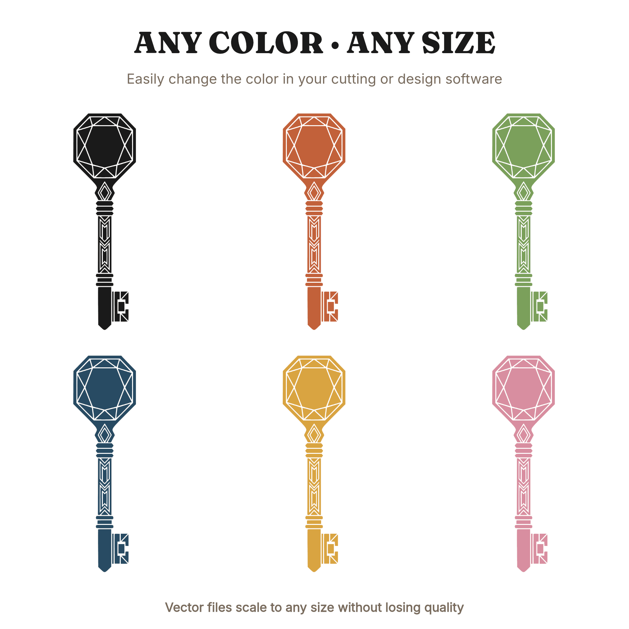Art Deco Skeleton Key SVG PNG, Geometric Gemstone Faceted Vintage Key Cut File for Cricut, view 2