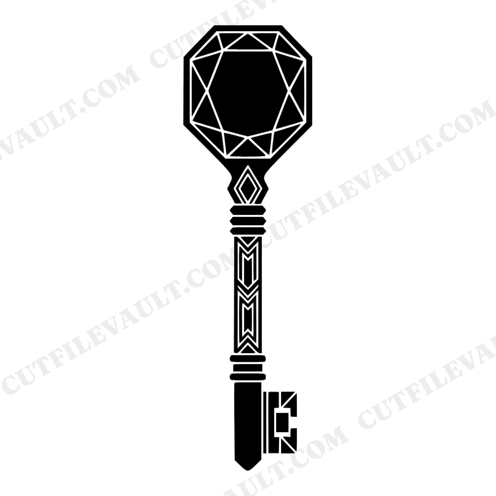 Art Deco Skeleton Key SVG PNG, Geometric Gemstone Faceted Vintage Key Cut File for Cricut, view 1
