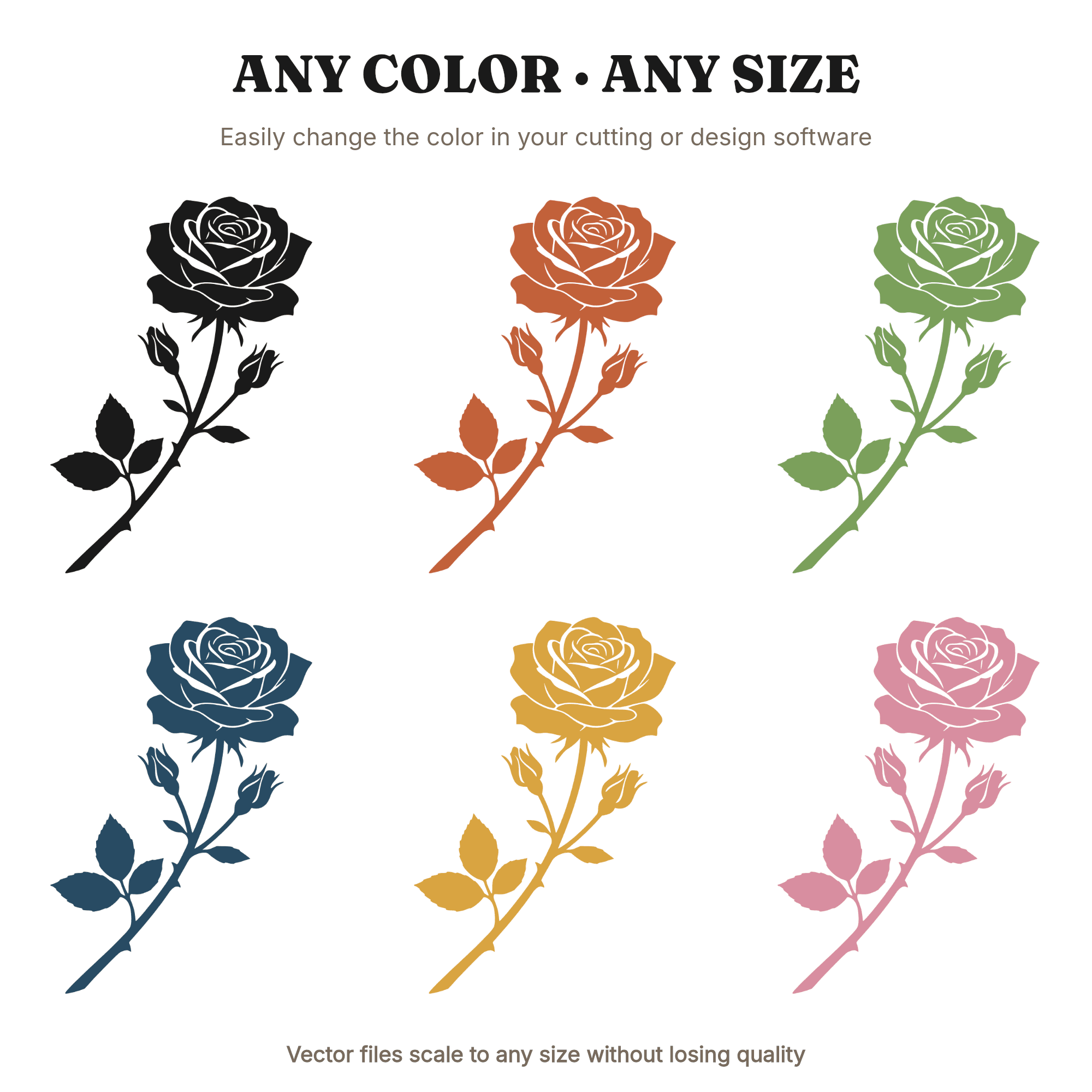 Graduation Rose Stem SVG PNG, Boho Botanical Flower Silhouette Cut File for Cards and Gifts, view 2