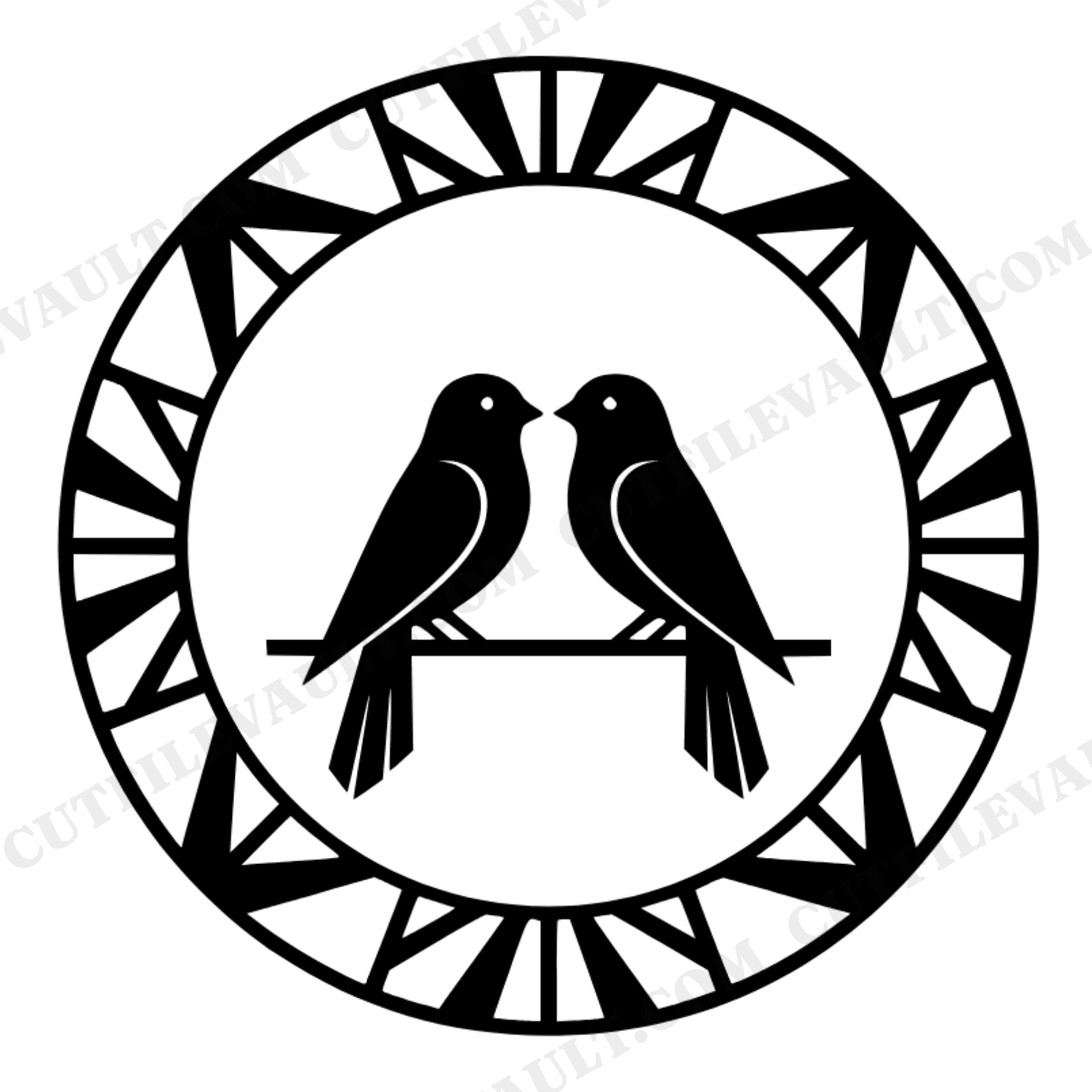 Art Deco Lovebirds Stained Glass Wreath SVG PNG, Bridal Shower Cake Topper, Wedding Cut File, view 1