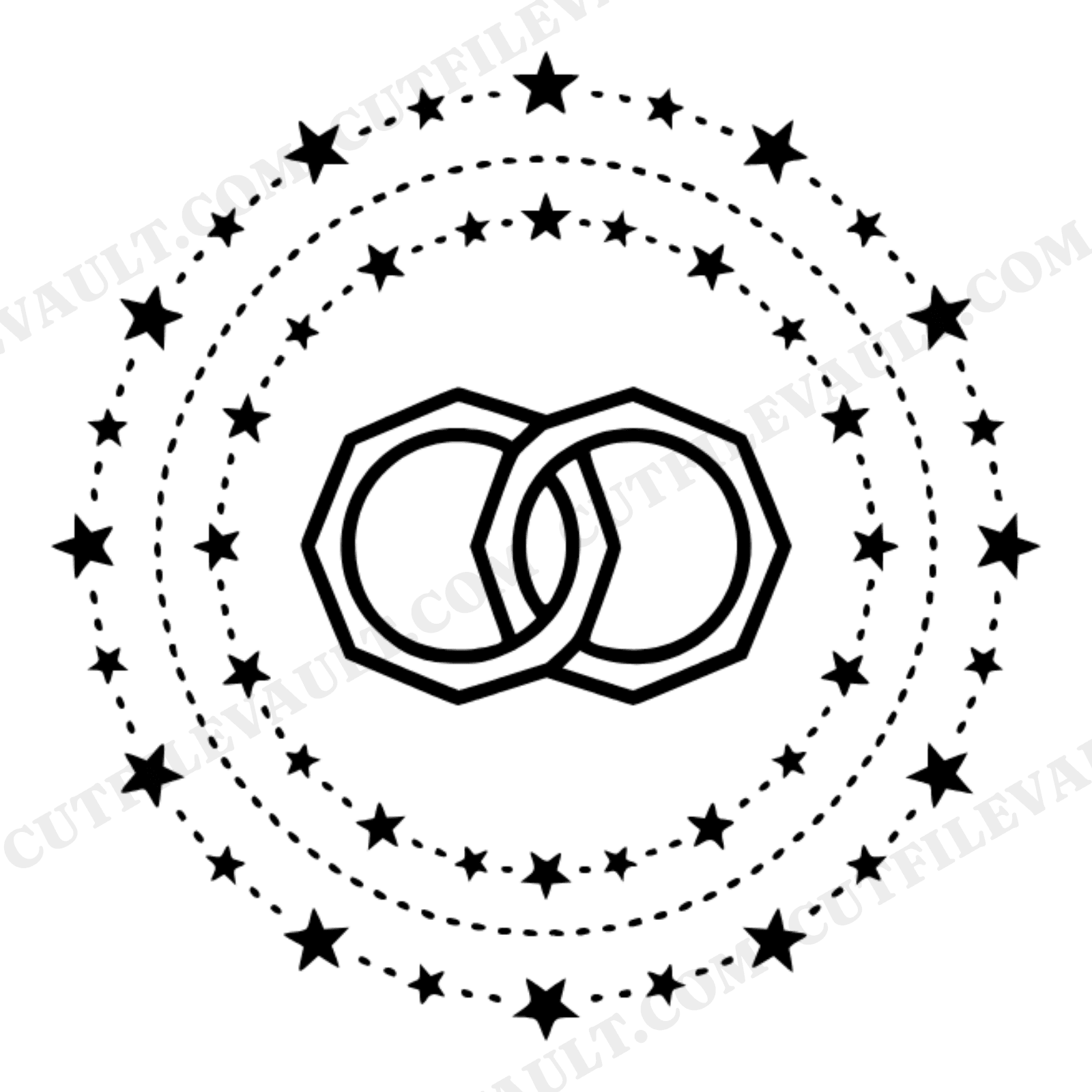 Celestial Infinity Wedding Rings Cake Topper SVG PNG, Constellation Stars Wedding Cut File, view 1