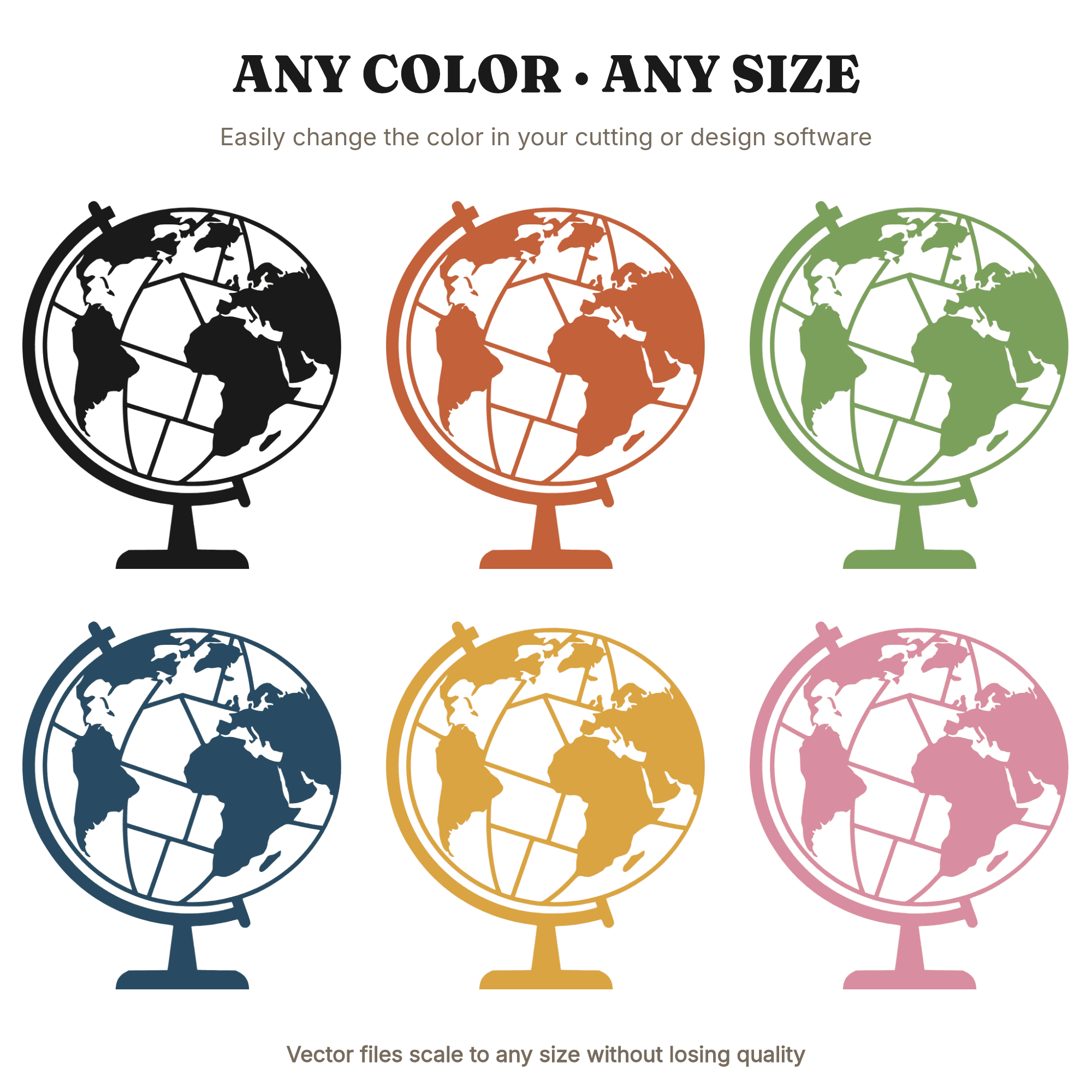 Split Hemisphere Globe SVG PNG, Retro 70s Stained Glass Continents, Graduation Office Decor Cut File, view 2