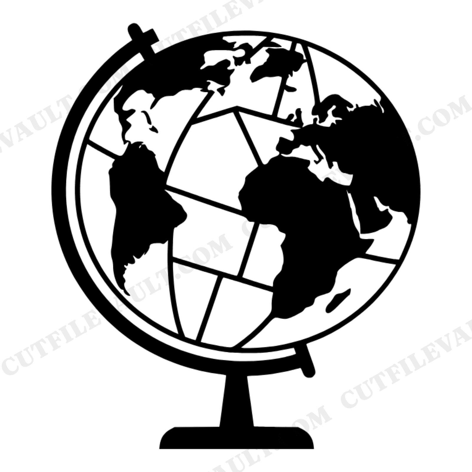 Split Hemisphere Globe SVG PNG, Retro 70s Stained Glass Continents, Graduation Office Decor Cut File, view 1