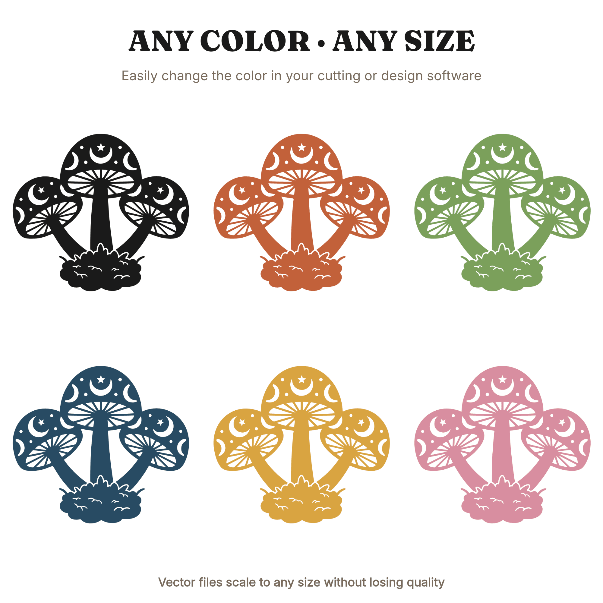 Celestial Mushroom Trio SVG PNG, Moon Phases Stars Witchy Autumn Halloween Cut File for Cricut, view 2