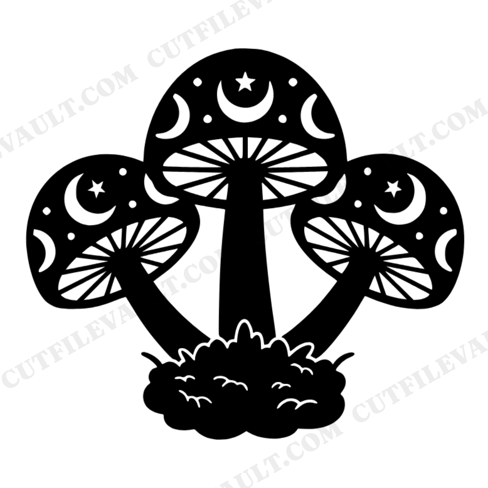 Celestial Mushroom Trio SVG PNG, Moon Phases Stars Witchy Autumn Halloween Cut File for Cricut, view 1